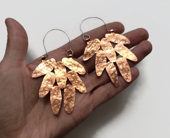 Brutalist Copper Pinecone Hoop Earrings: Modern Pod Design