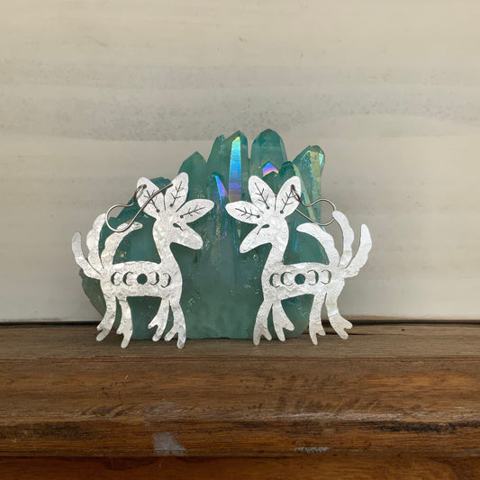 Celestial Deer Earrings: Mexican Folk Art Metal Jewelry
