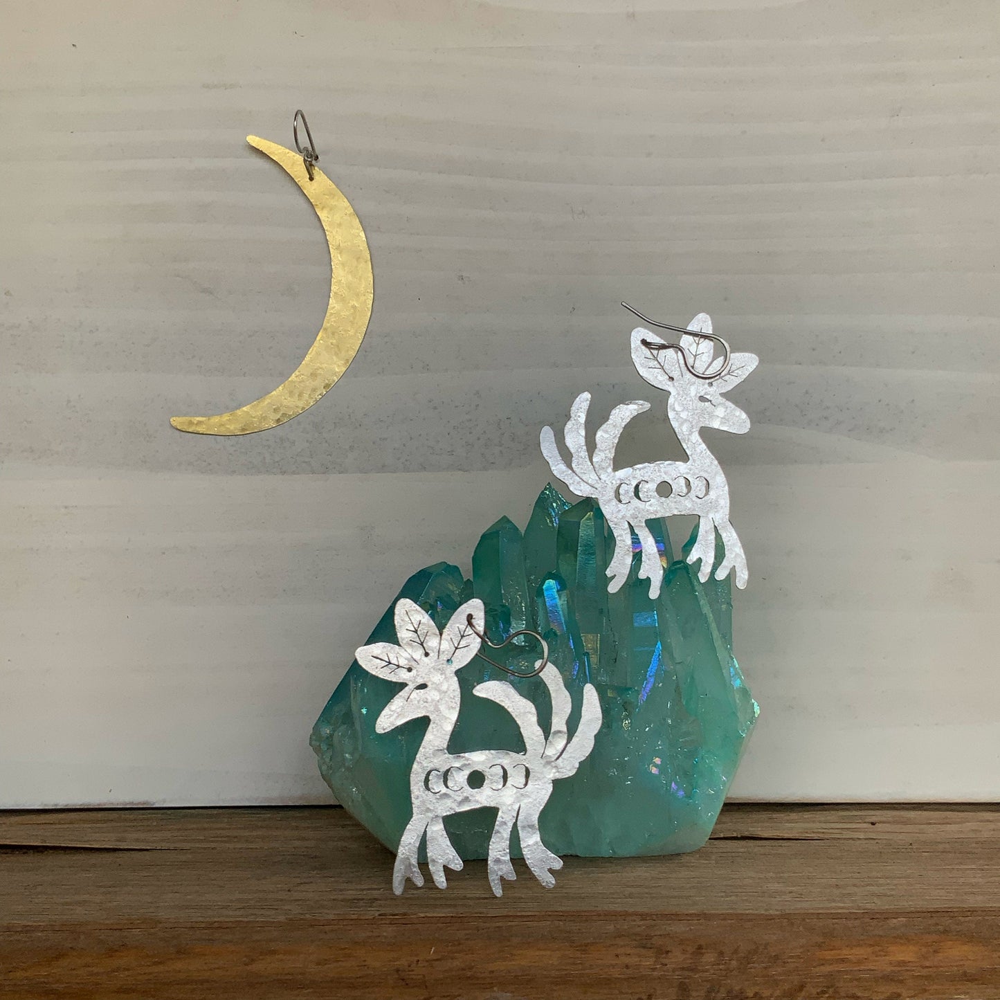 Celestial Deer Earrings: Mexican Folk Art Metal Jewelry