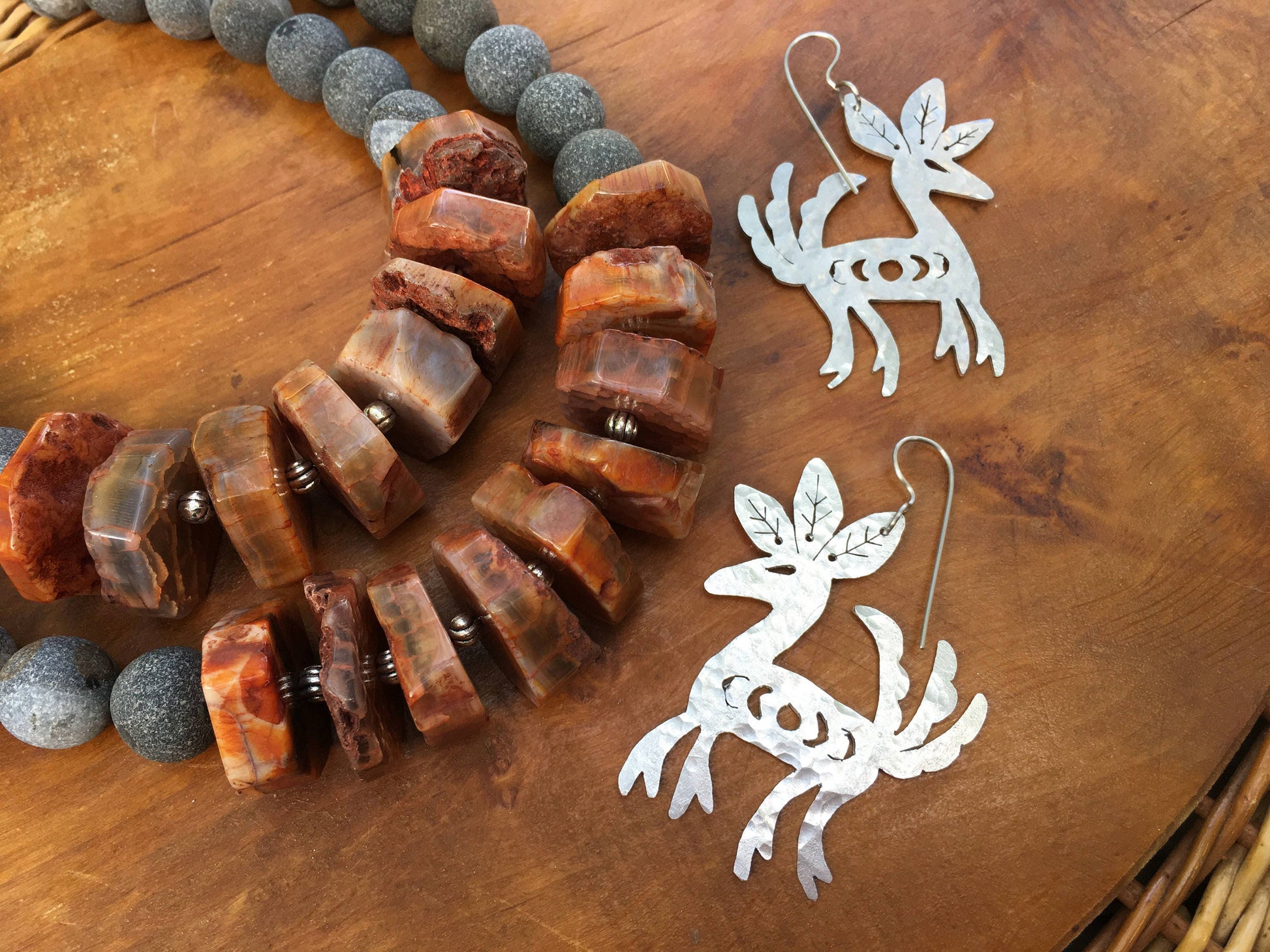 Celestial Deer Earrings: Mexican Folk Art Metal Jewelry