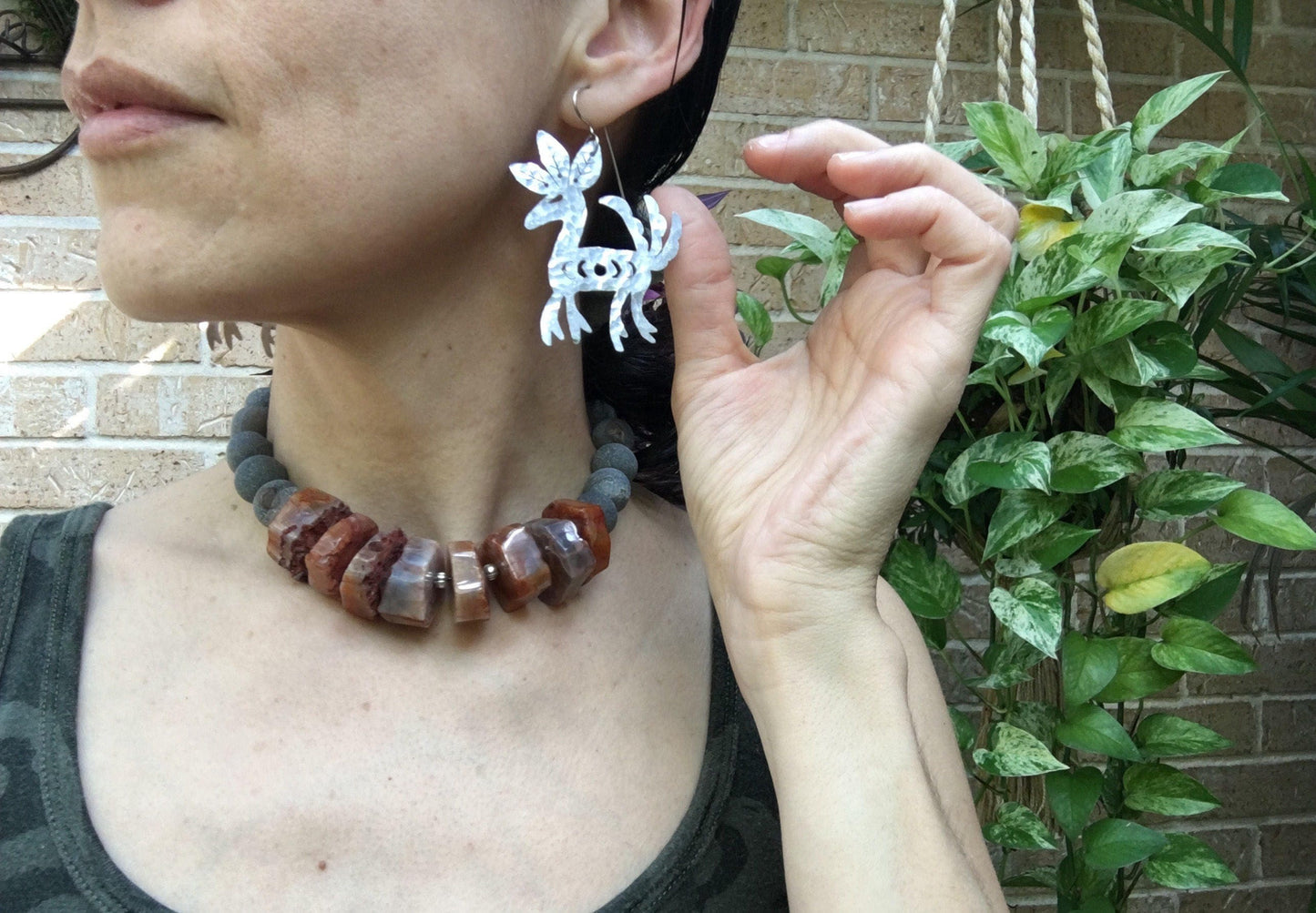 Celestial Deer Earrings: Mexican Folk Art Metal Jewelry