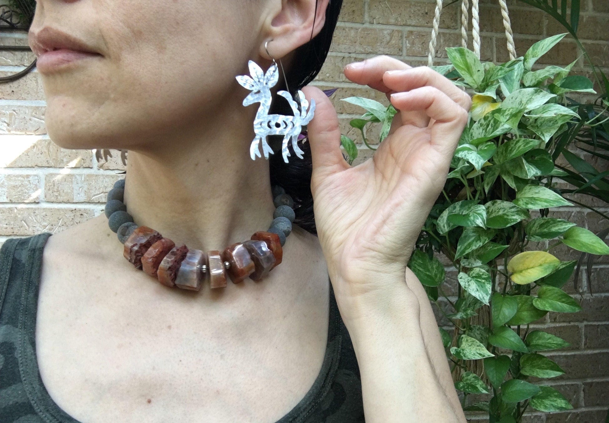 Celestial Deer Earrings: Mexican Folk Art Metal Jewelry