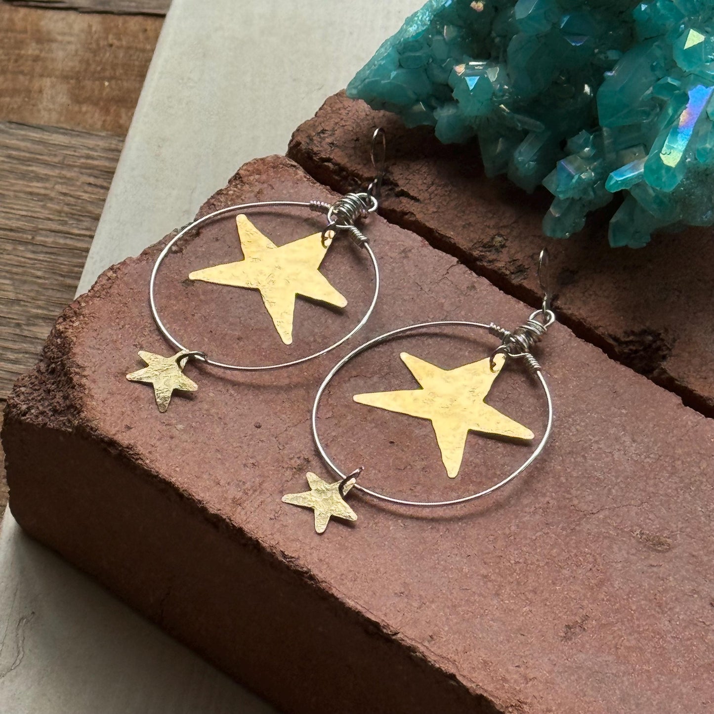 Celestial Star Hoop Earrings | Lightweight Statement Earrings | Gold, Silver or Mixed Metal __etsy:8223218471