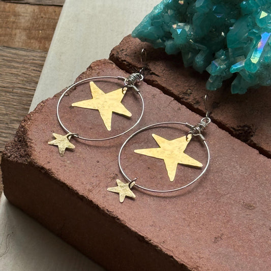 Celestial Star Hoop Earrings | Lightweight Statement Earrings | Gold, Silver or Mixed Metal __etsy:8223218471
