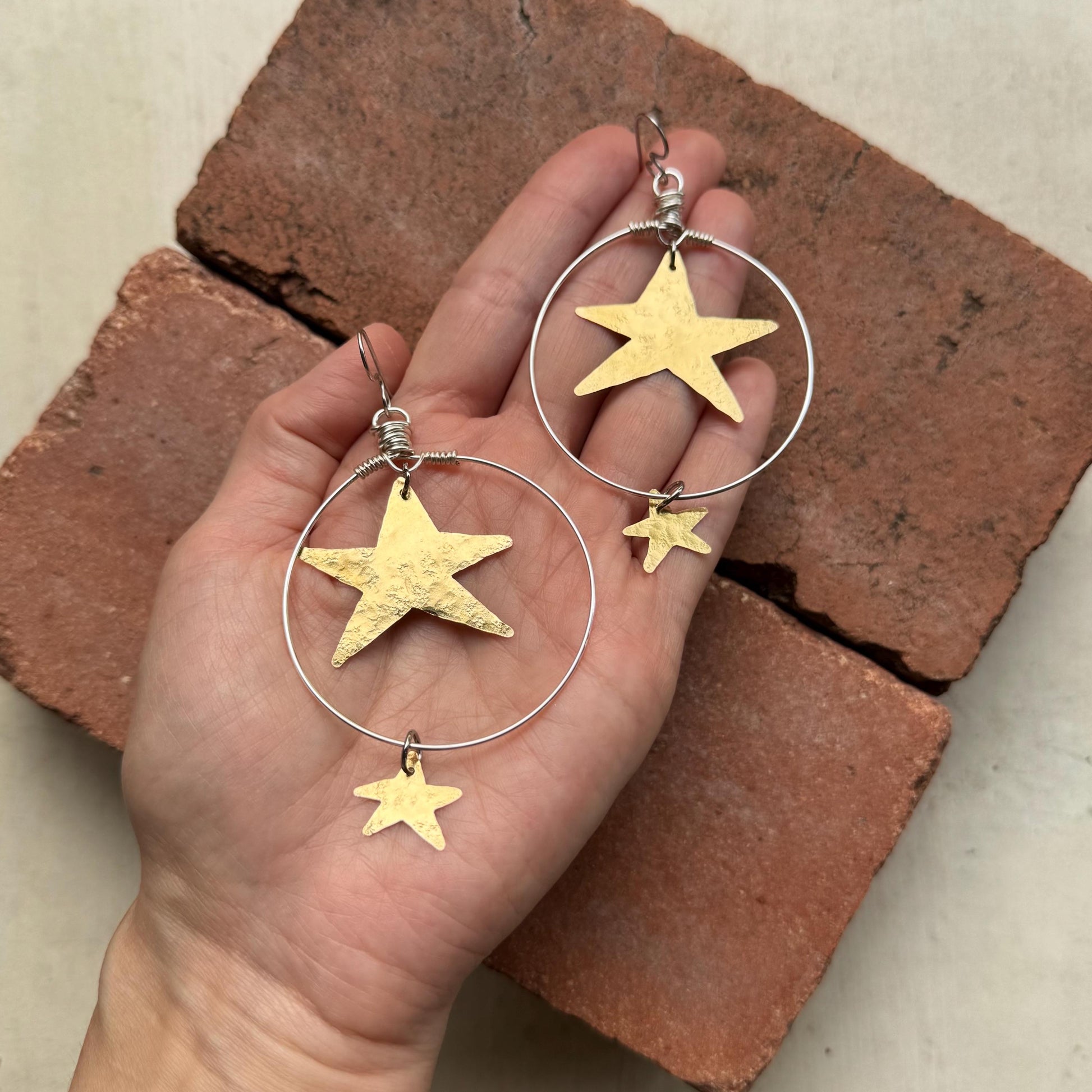 Celestial Star Hoop Earrings | Lightweight Statement Earrings | Gold, Silver or Mixed Metal __etsy:8223213237