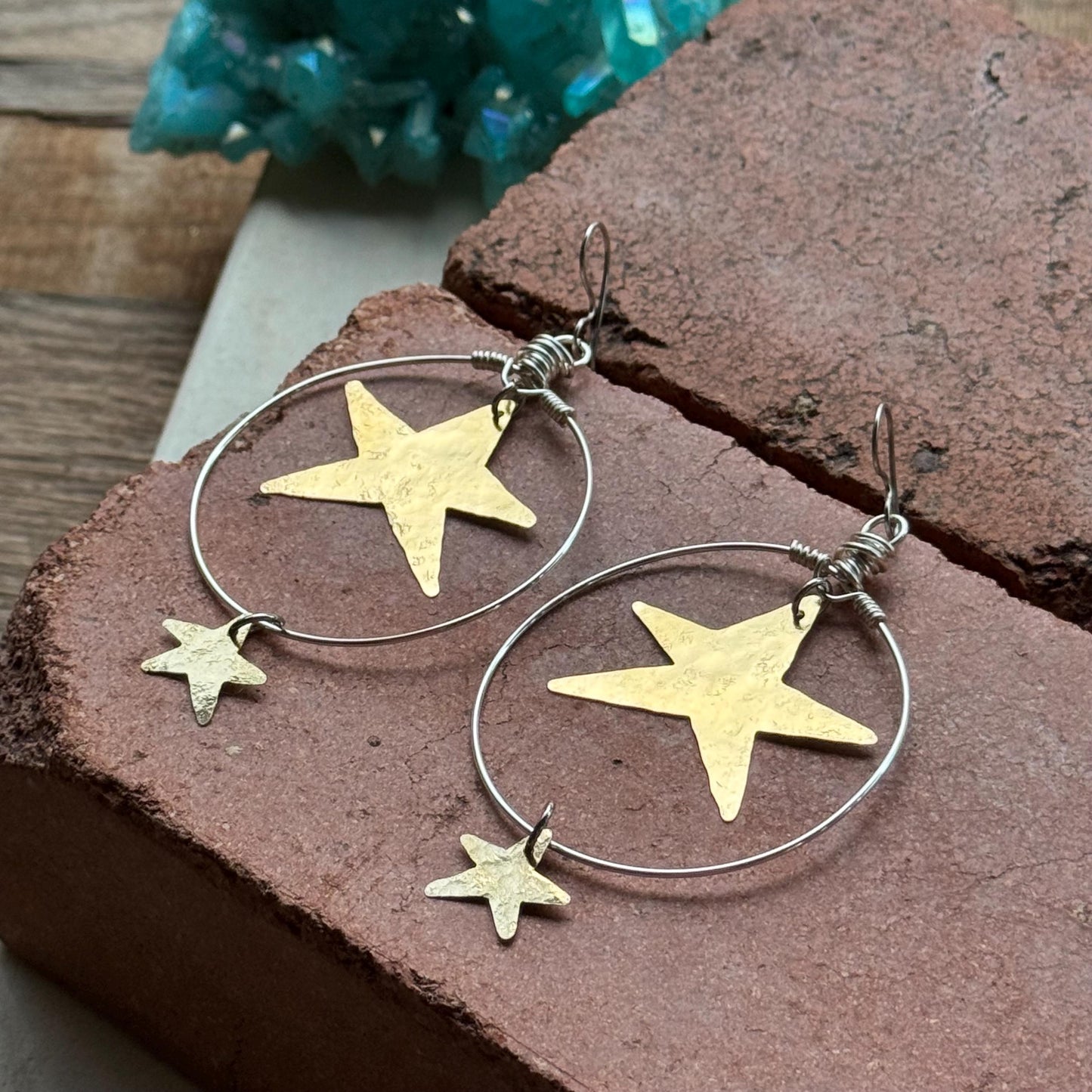 Celestial Star Hoop Earrings | Lightweight Statement Earrings | Gold, Silver or Mixed Metal __etsy:8175279178