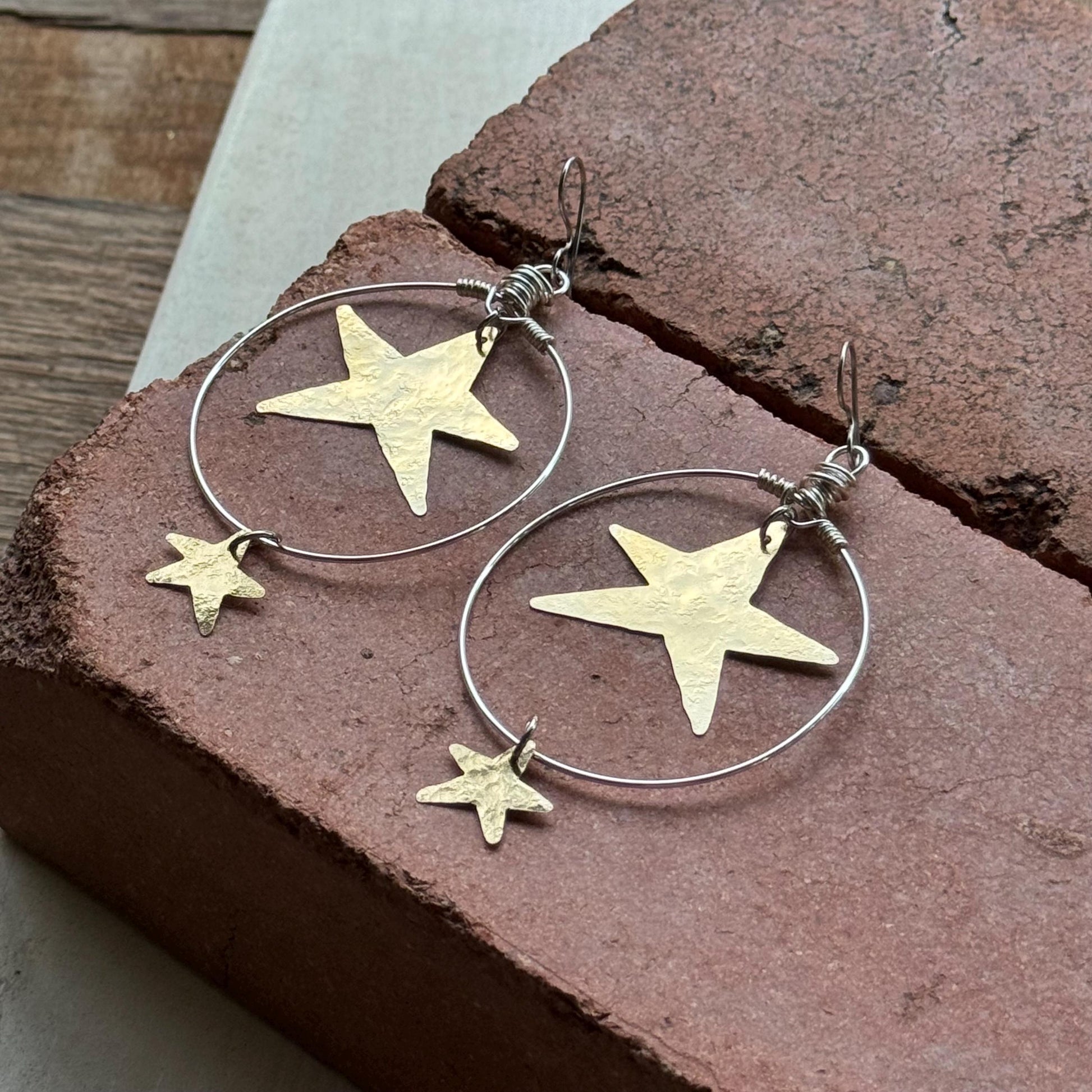 Celestial Star Hoop Earrings | Lightweight Statement Earrings | Gold, Silver or Mixed Metal __etsy:8175279258