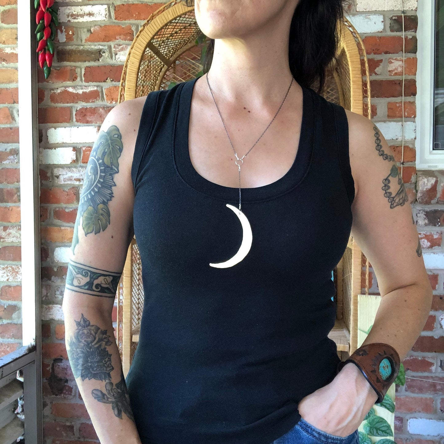 Crescent Moon Lariat Necklace: Handmade Celestial Y Necklace