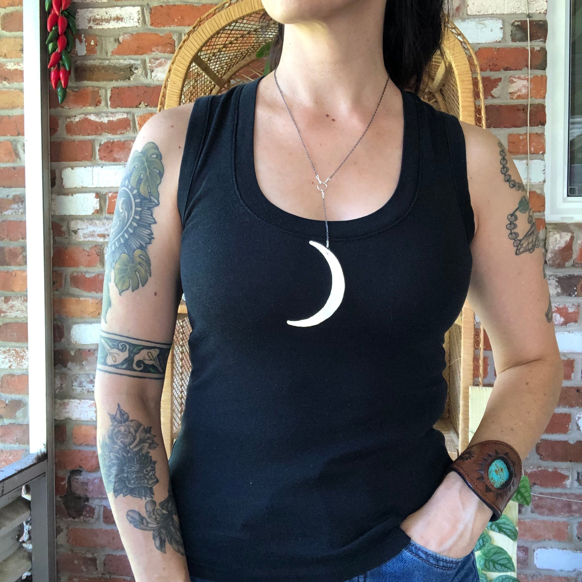 Crescent Moon Lariat Necklace: Handmade Celestial Y Necklace