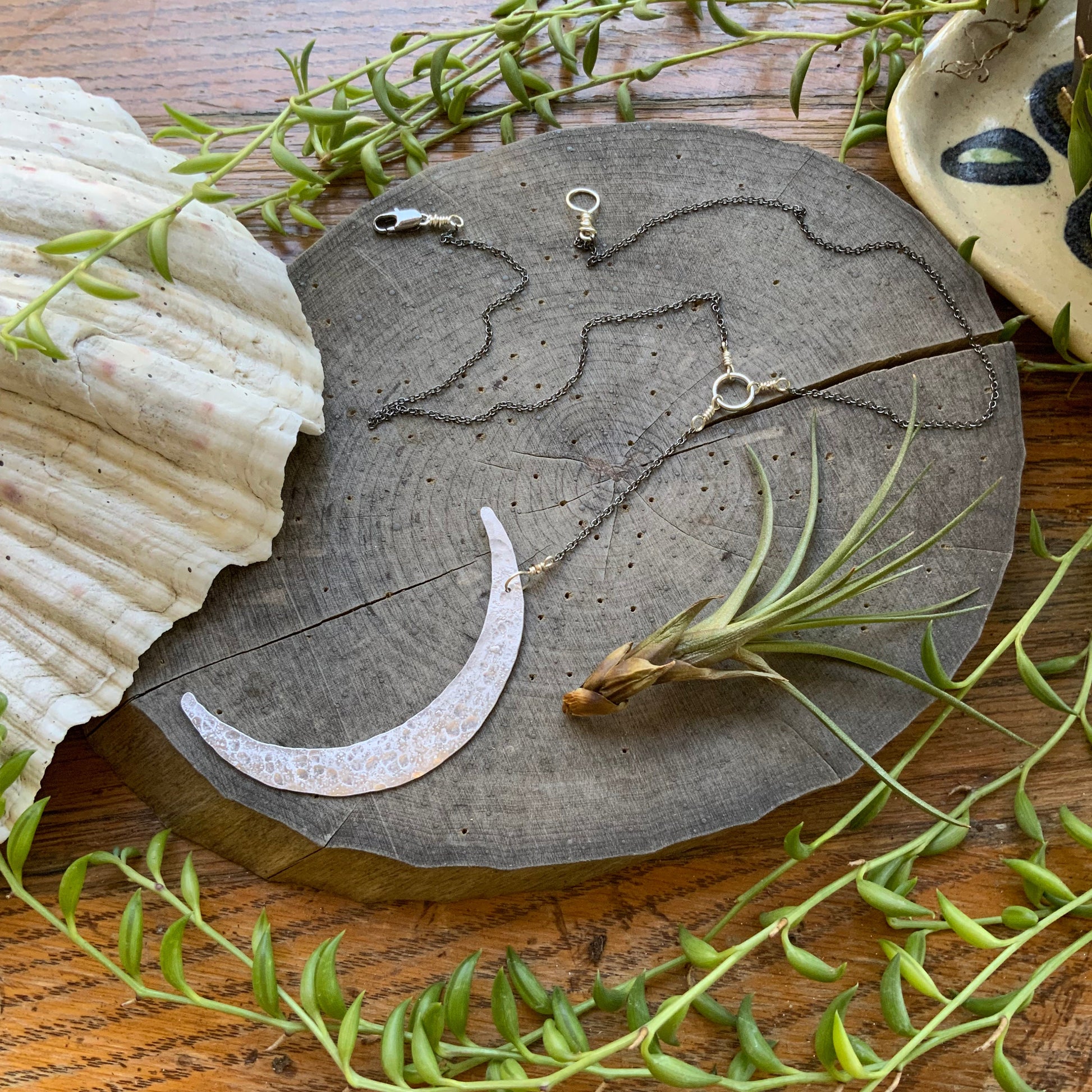 Crescent Moon Lariat Necklace: Handmade Celestial Y Necklace