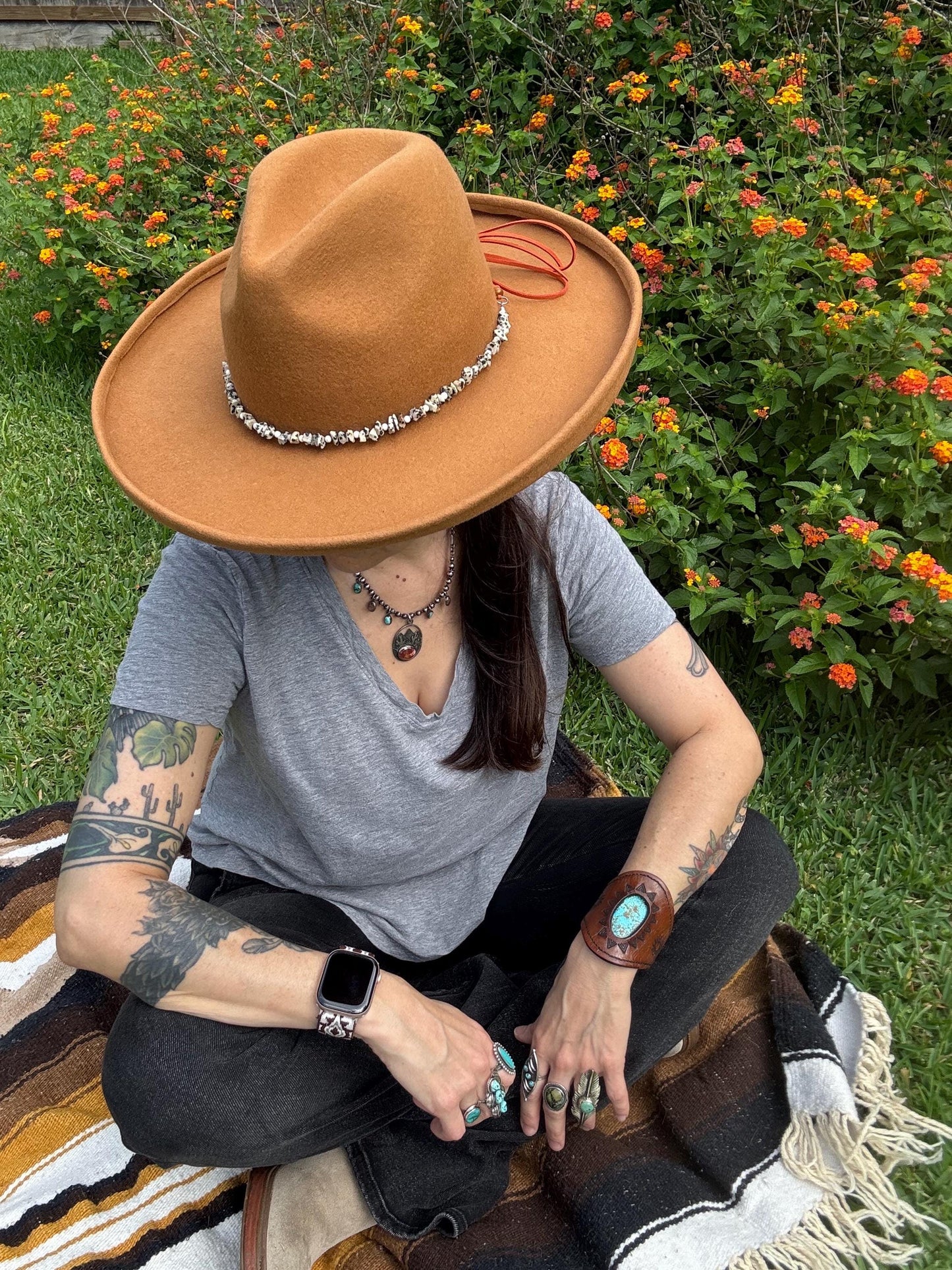 Dalmatian Japer and White Magnesite Hat Band, Southwestern style gemstone hat band