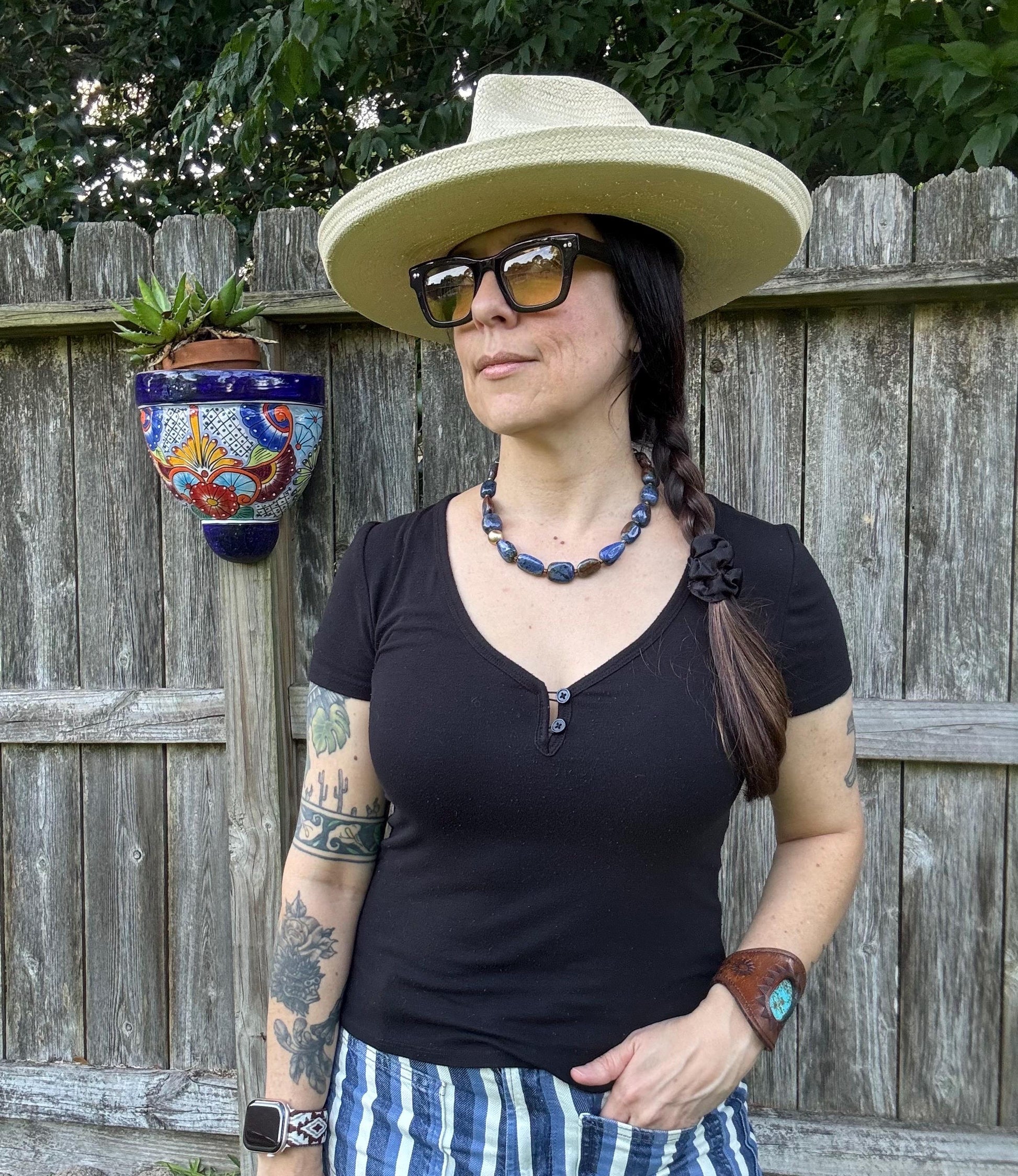 Denim Blue Dumortierite Necklace | Chunky Stone Choker | Gold Carabiner Clasp __etsy:8101049471
