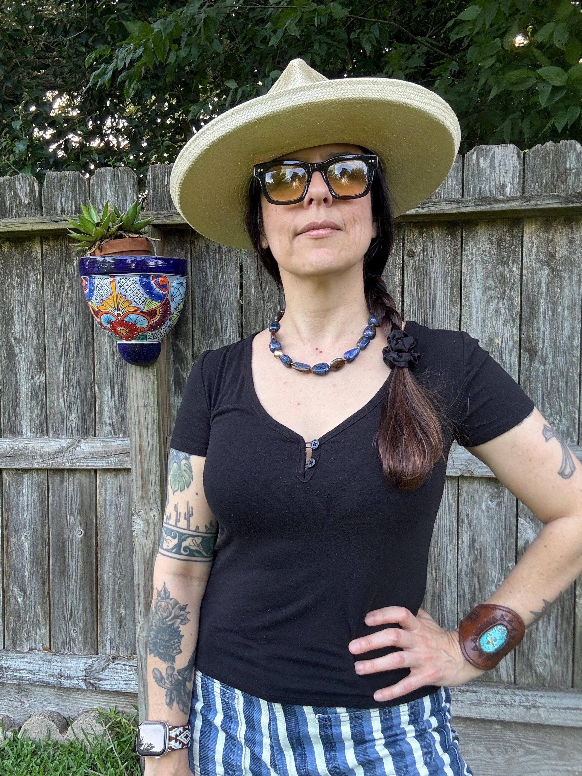 Denim Blue Dumortierite Necklace | Chunky Stone Choker | Gold Carabiner Clasp __etsy:8053133886