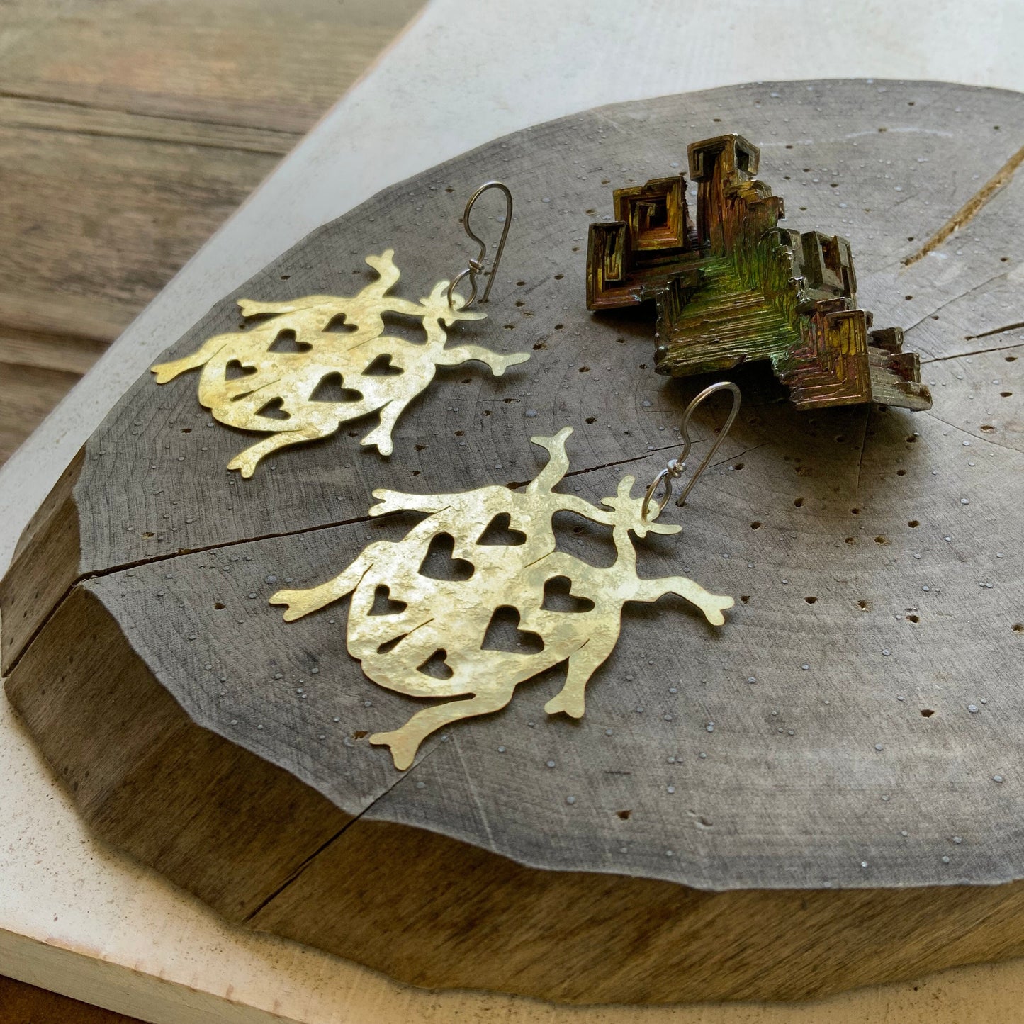 Hammered Brass Insect Earrings: Folk Love Bug Jewelry