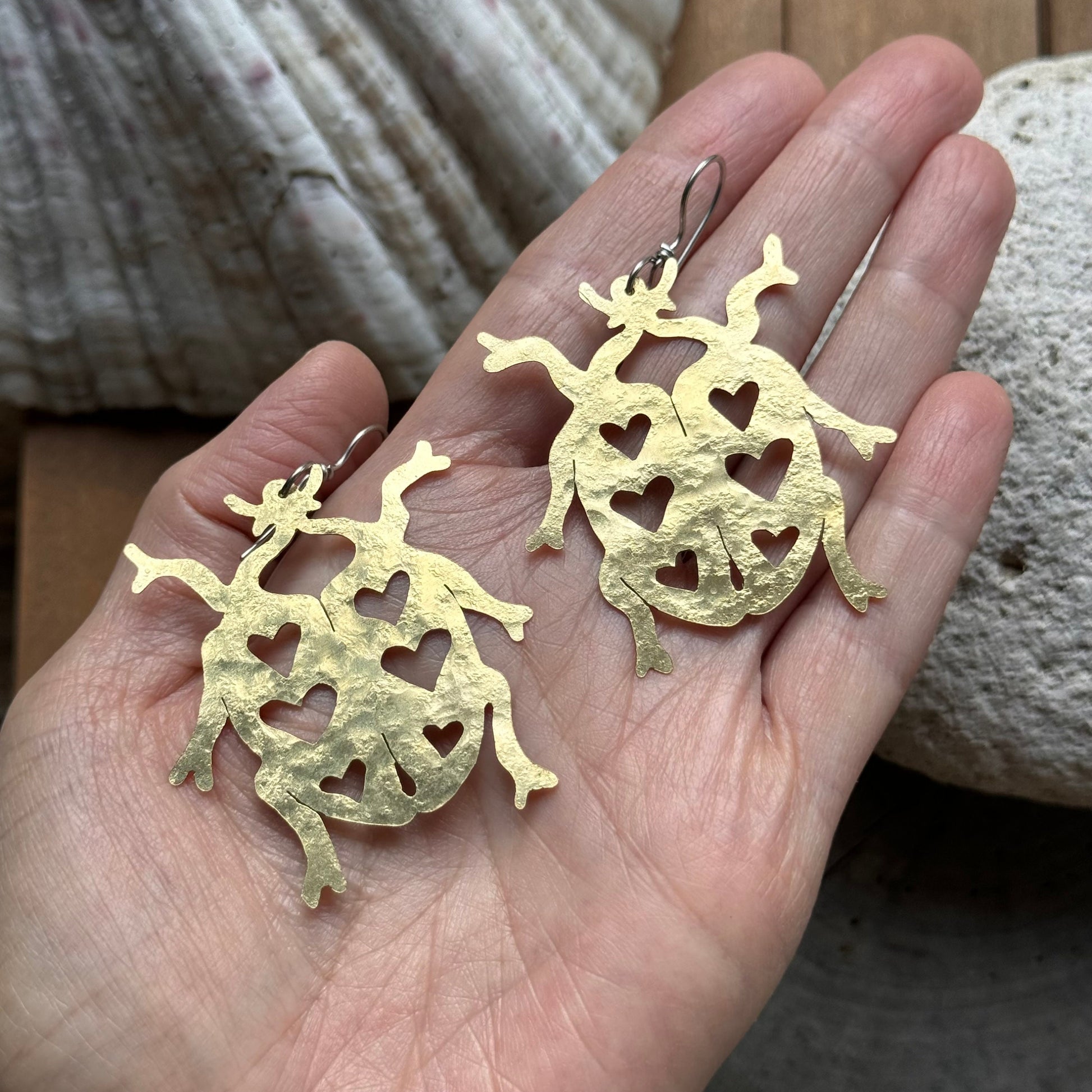 Hammered Brass Insect Earrings: Folk Love Bug Jewelry