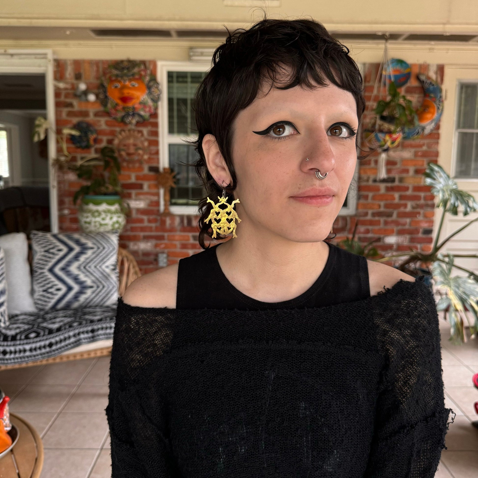 Hammered Brass Insect Earrings: Folk Love Bug Jewelry