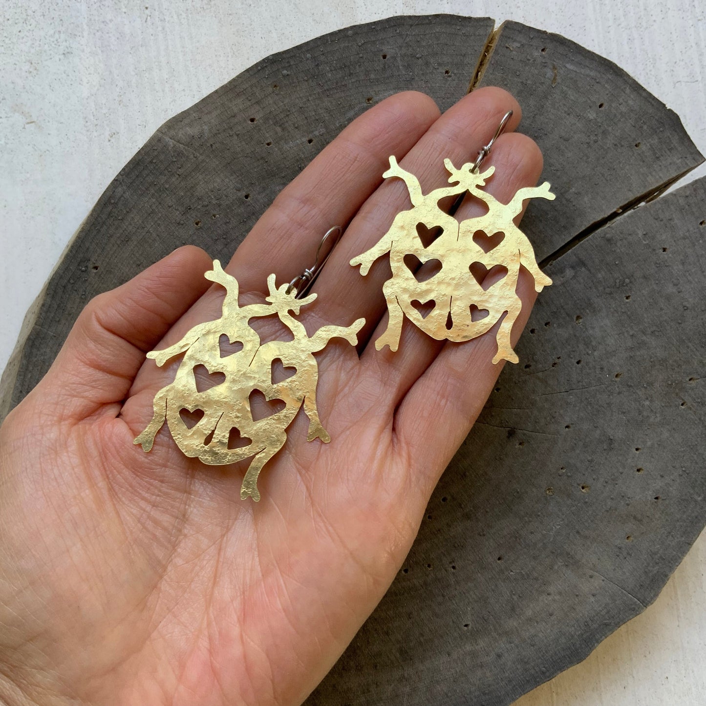 Hammered Brass Insect Earrings: Folk Love Bug Jewelry
