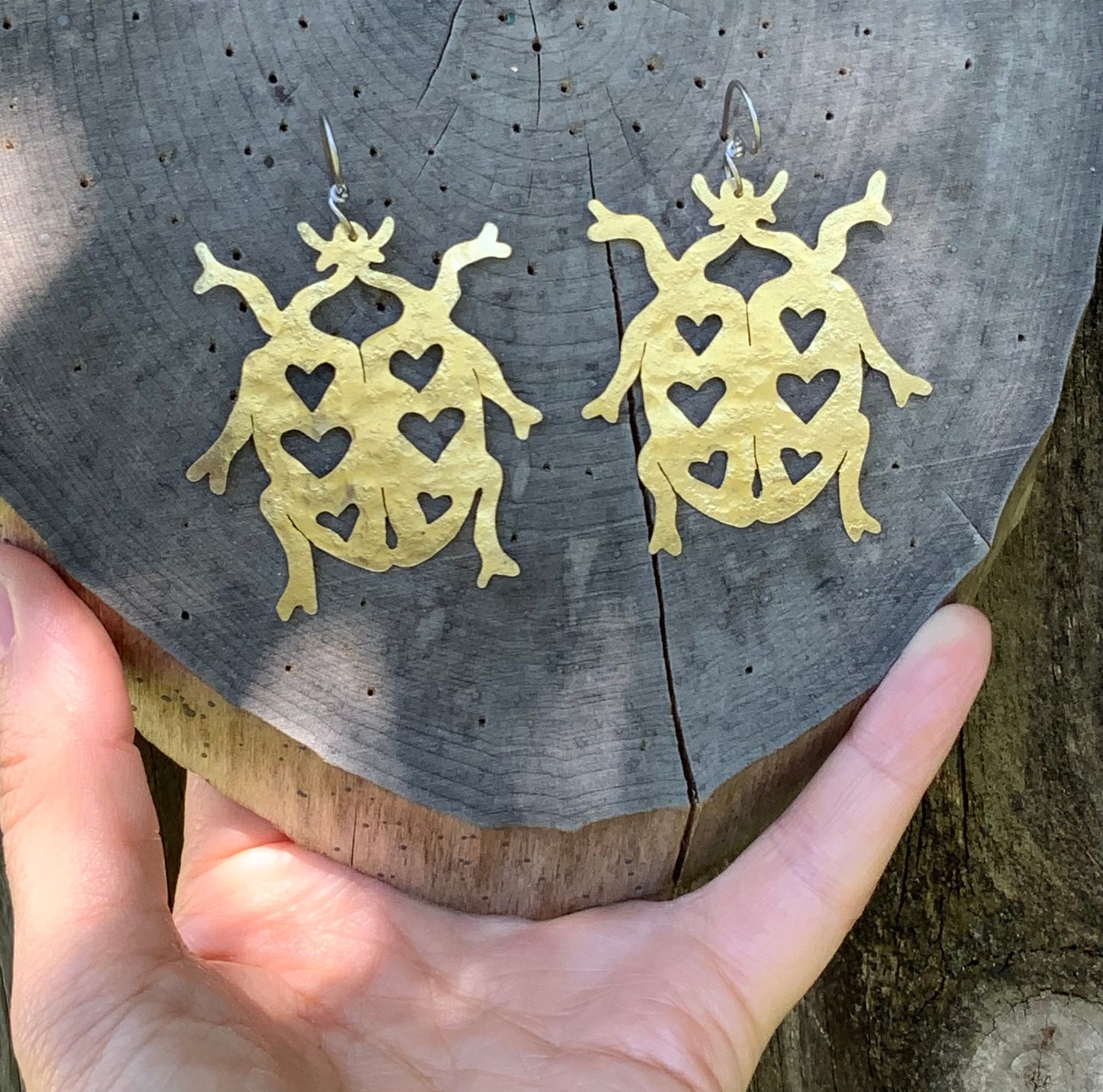 Hammered Brass Insect Earrings: Folk Love Bug Jewelry