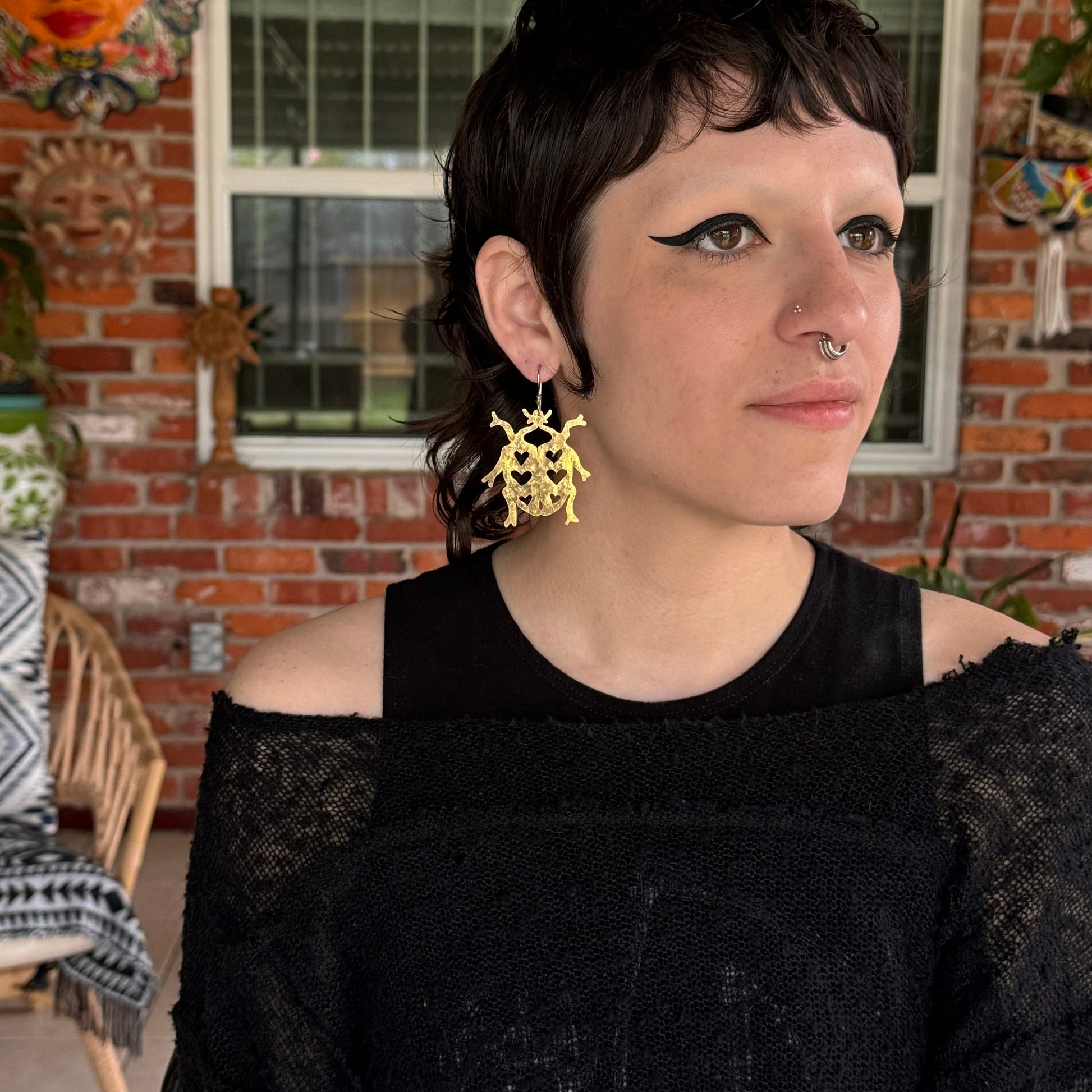 Hammered Brass Insect Earrings: Folk Love Bug Jewelry