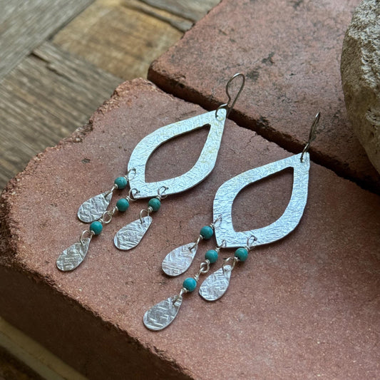 Hammered Aluminum Marquise Earrings with Blue Magnesite, Boho Southwestern Dangle Earrings