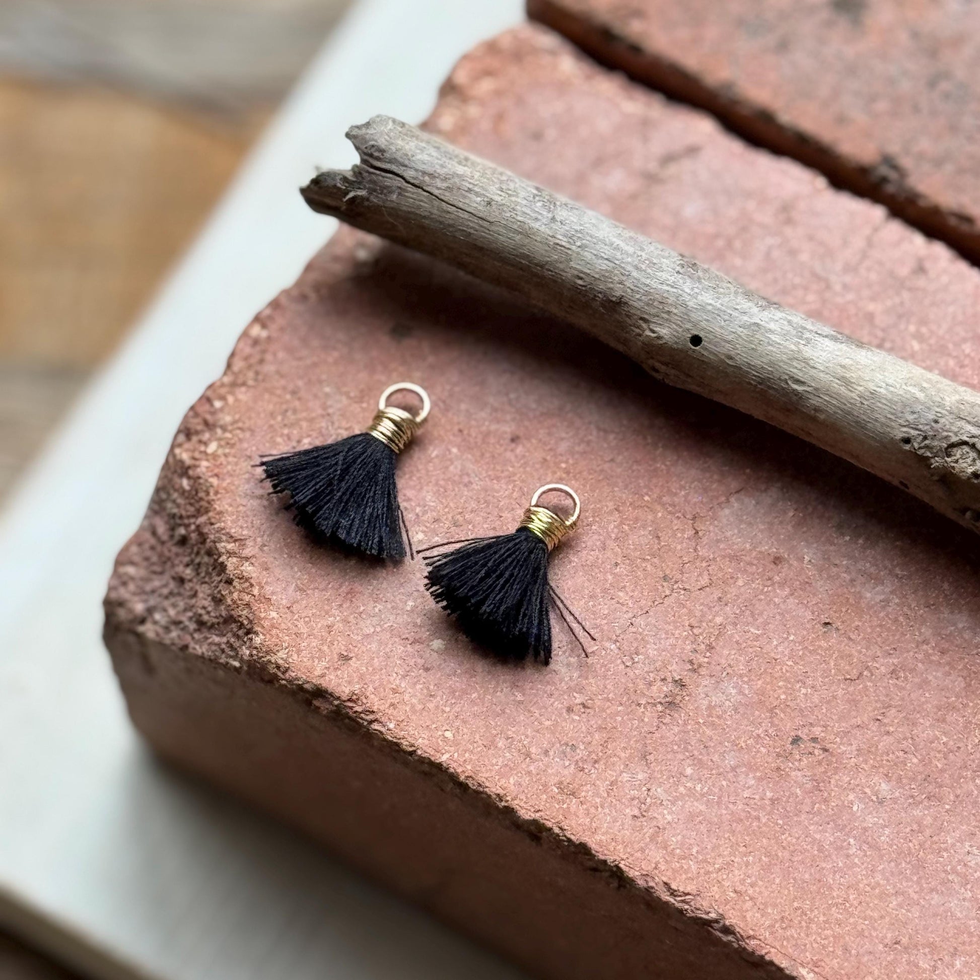Hammered Brass & Blue Stone Tassel Lever-back Earrings | Choose Your Tassel Color