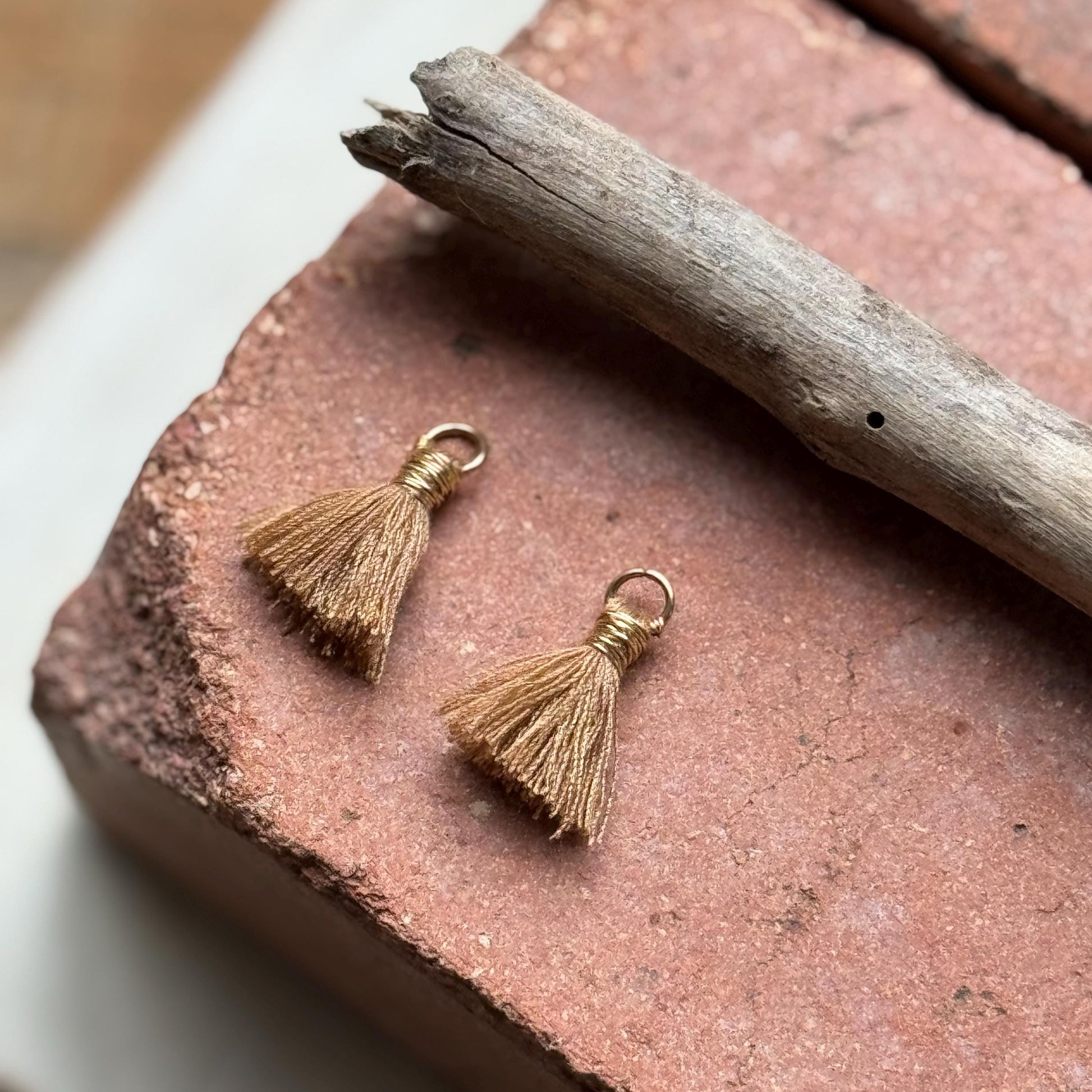 Hammered Brass & Blue Stone Tassel Lever-back Earrings | Choose Your Tassel Color