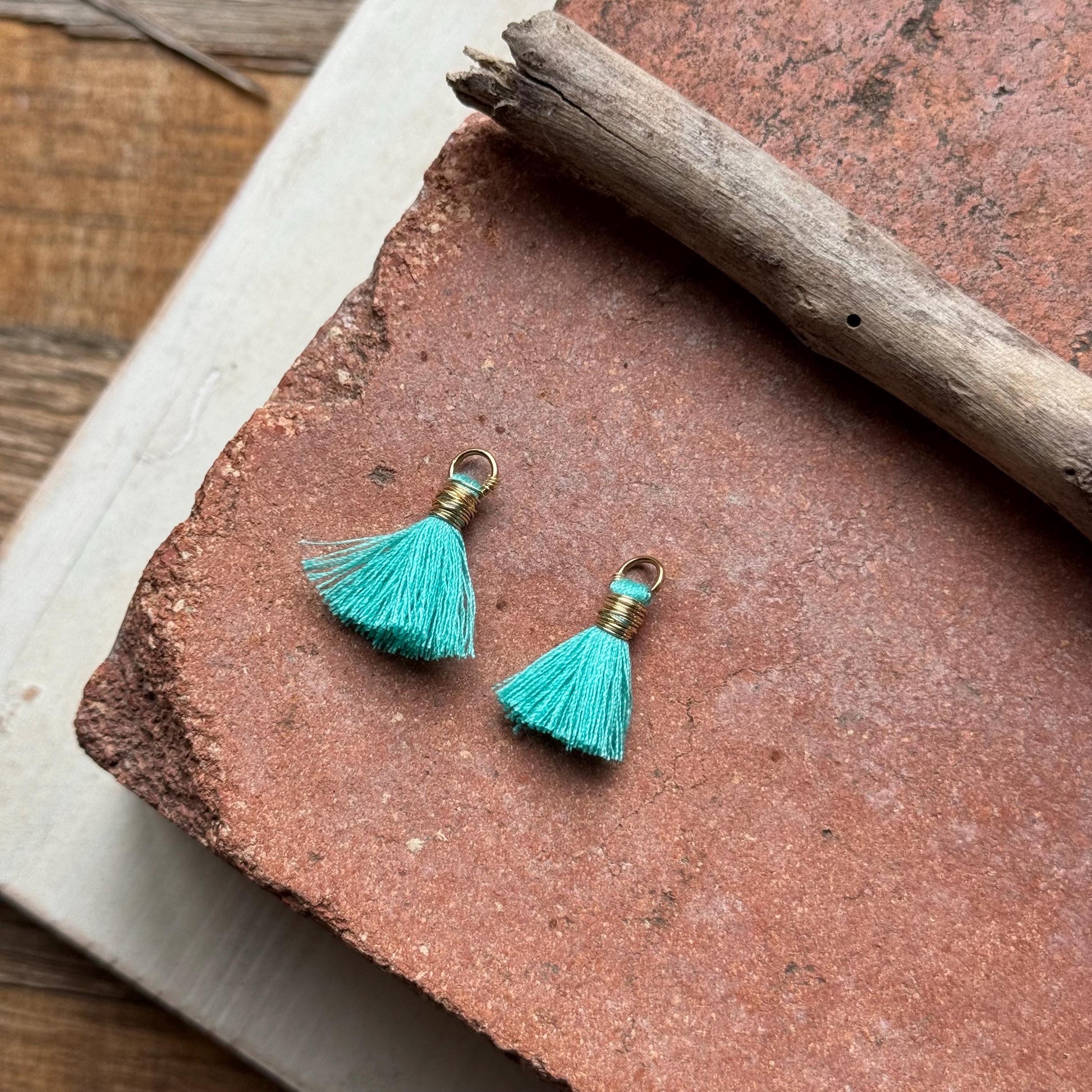 Hammered Brass & Blue Stone Tassel Lever-back Earrings | Choose Your Tassel Color
