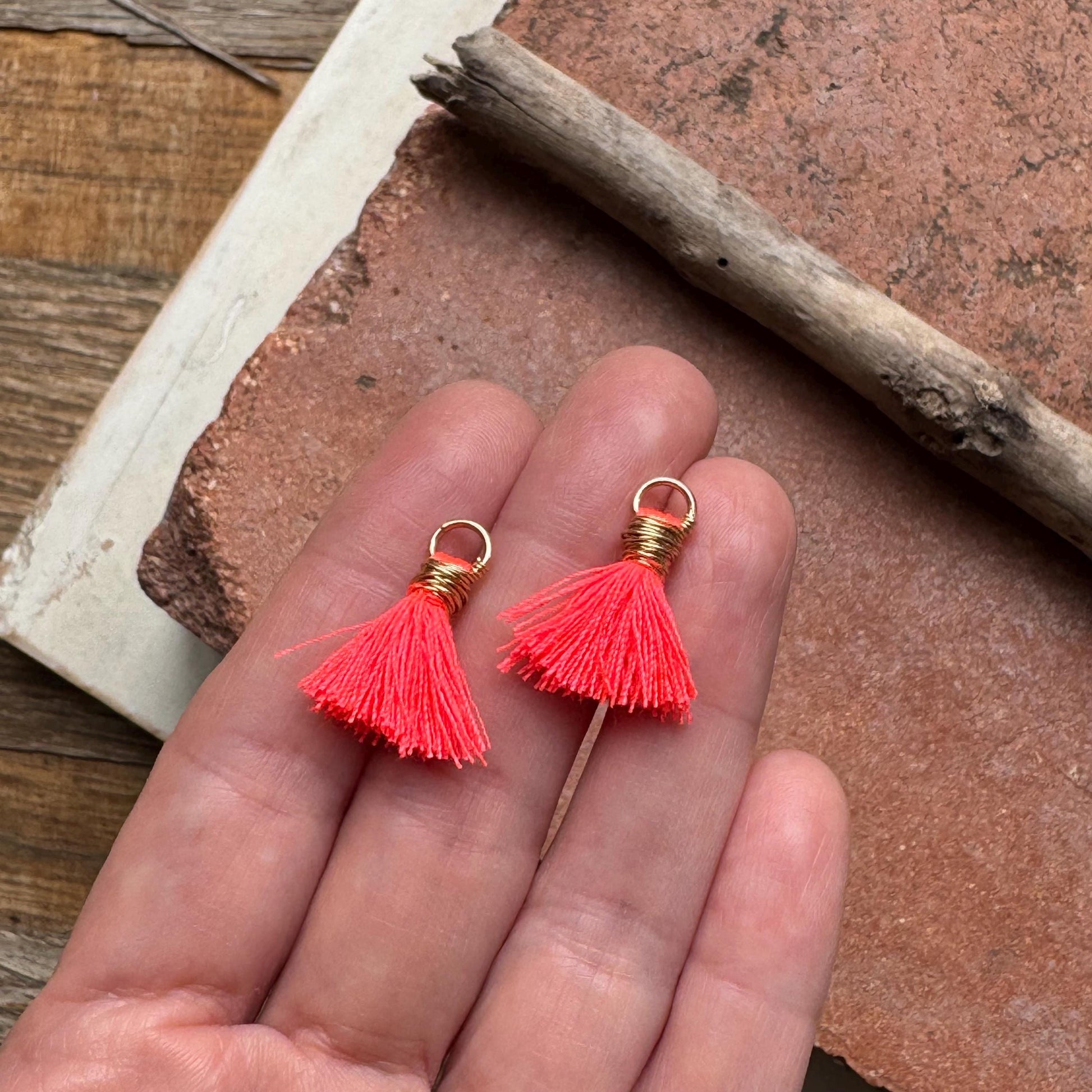 Hammered Brass & Blue Stone Tassel Lever-back Earrings | Choose Your Tassel Color