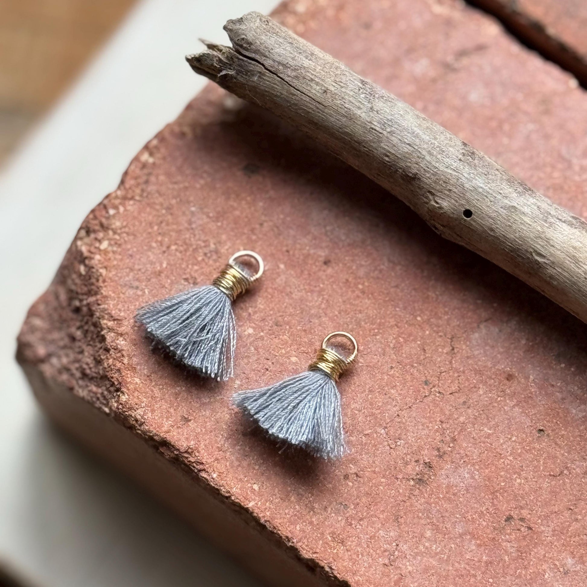 Hammered Brass & Blue Stone Tassel Lever-back Earrings | Choose Your Tassel Color