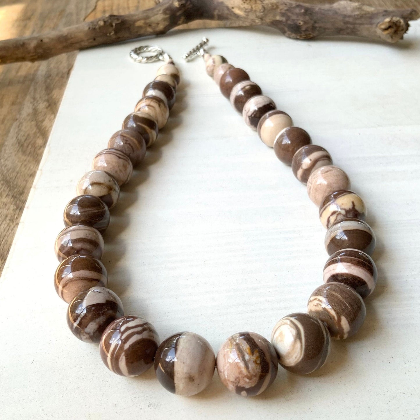 Handmade Brown Zebra Jasper Necklace: Chunky Striped Gemstone