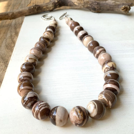Handmade Brown Zebra Jasper Necklace: Chunky Striped Gemstone