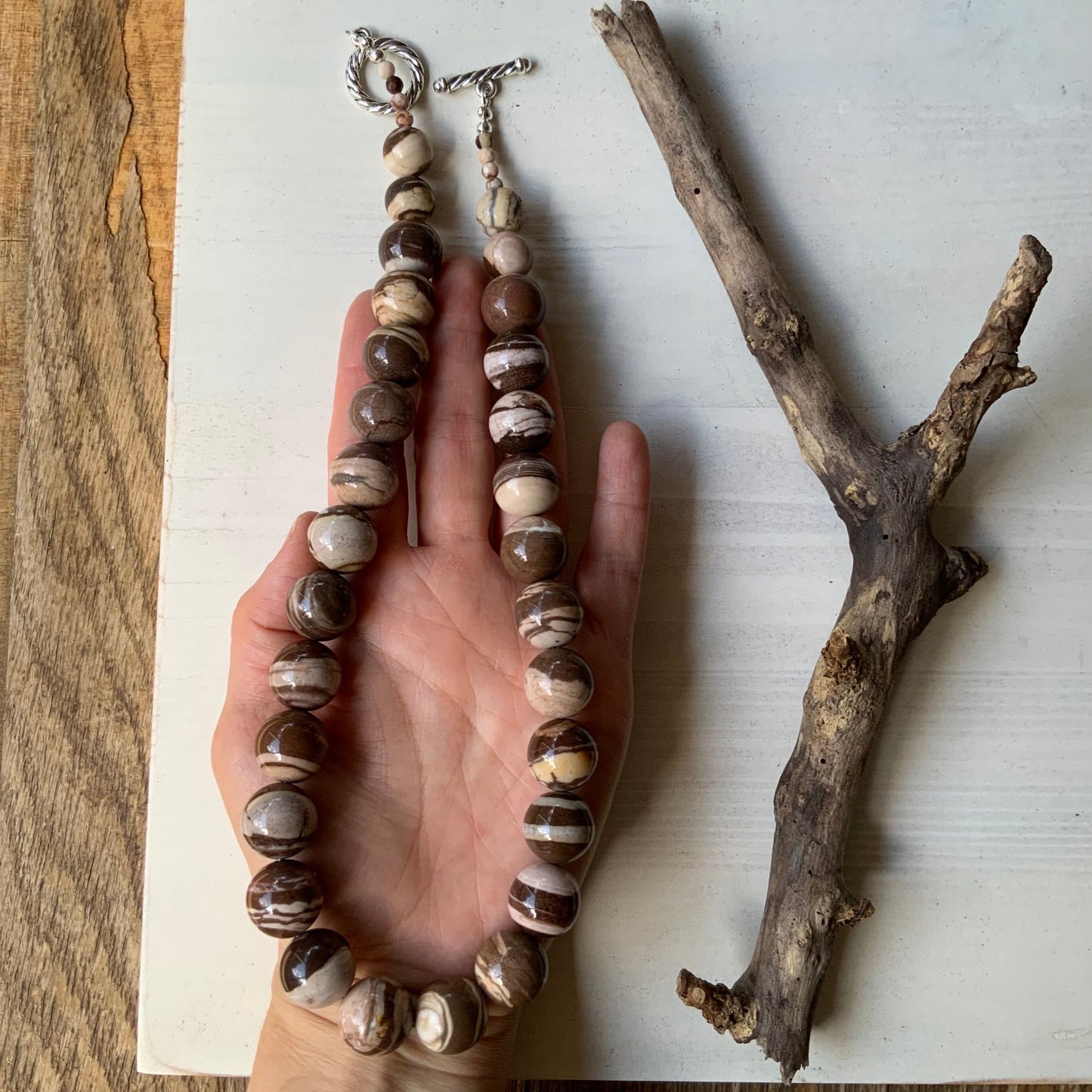 Handmade Brown Zebra Jasper Necklace: Chunky Striped Gemstone