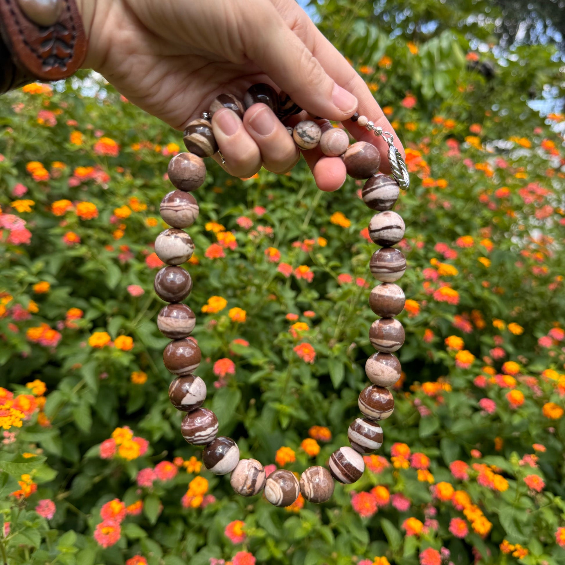 Handmade Brown Zebra Jasper Necklace: Chunky Striped Gemstone