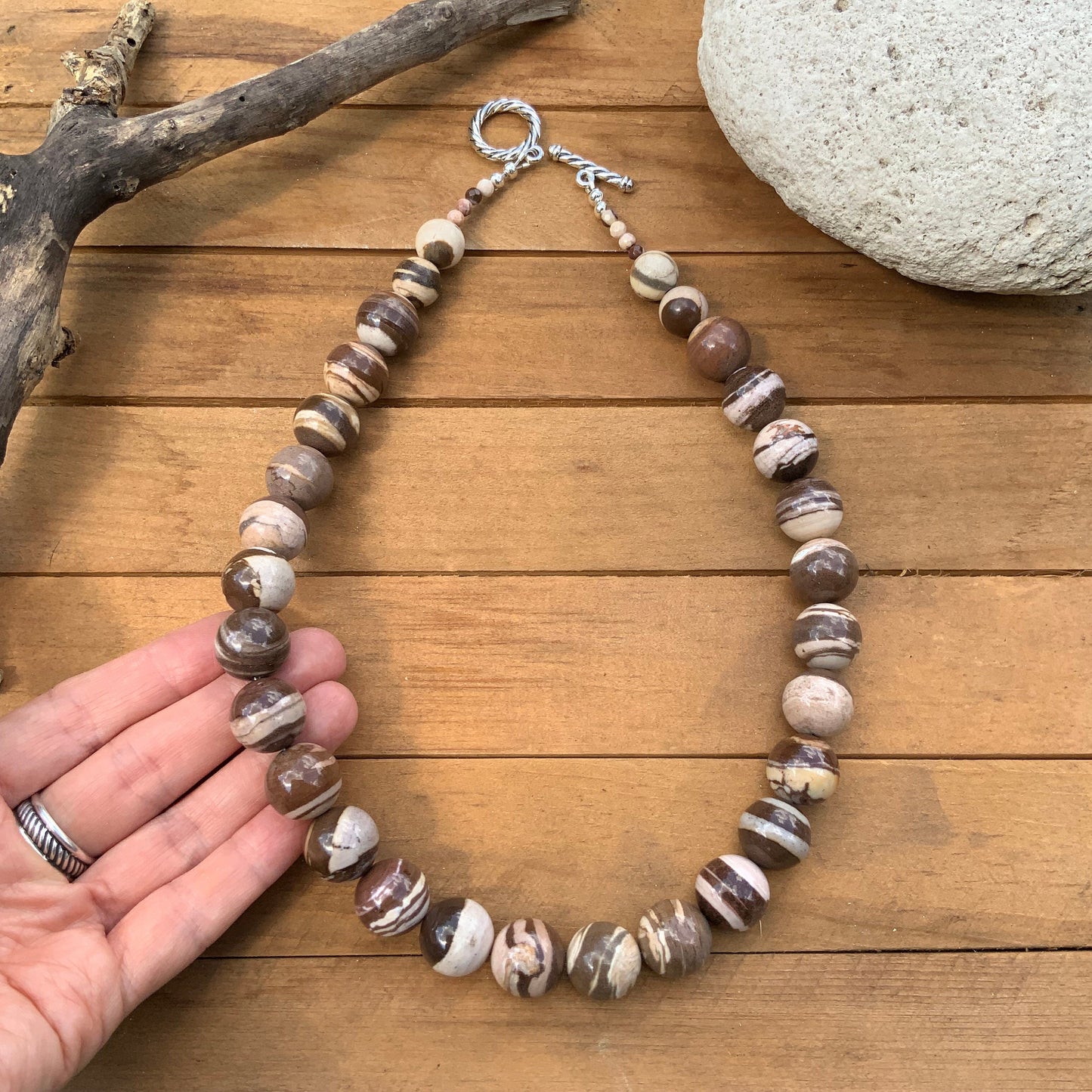 Handmade Brown Zebra Jasper Necklace: Chunky Striped Gemstone