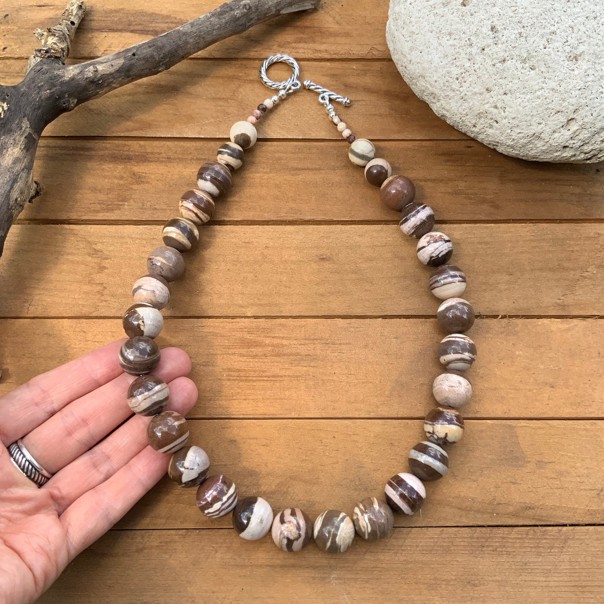Handmade Brown Zebra Jasper Necklace: Chunky Striped Gemstone