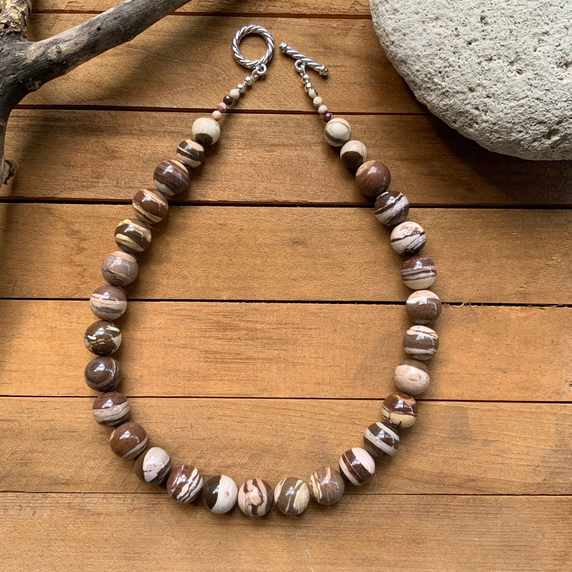 Handmade Brown Zebra Jasper Necklace: Chunky Striped Gemstone
