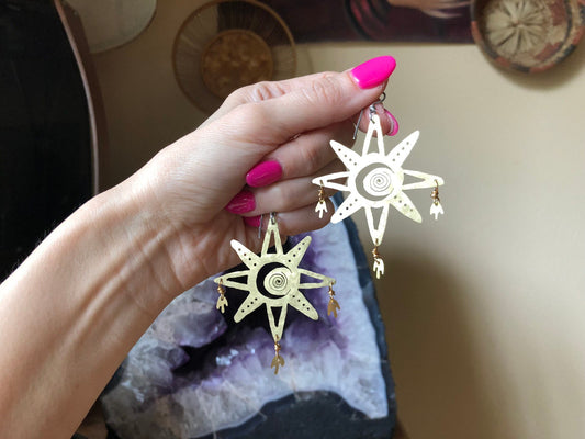 Handmade Celestial Piñata Earrings: Folk Art Jewelry