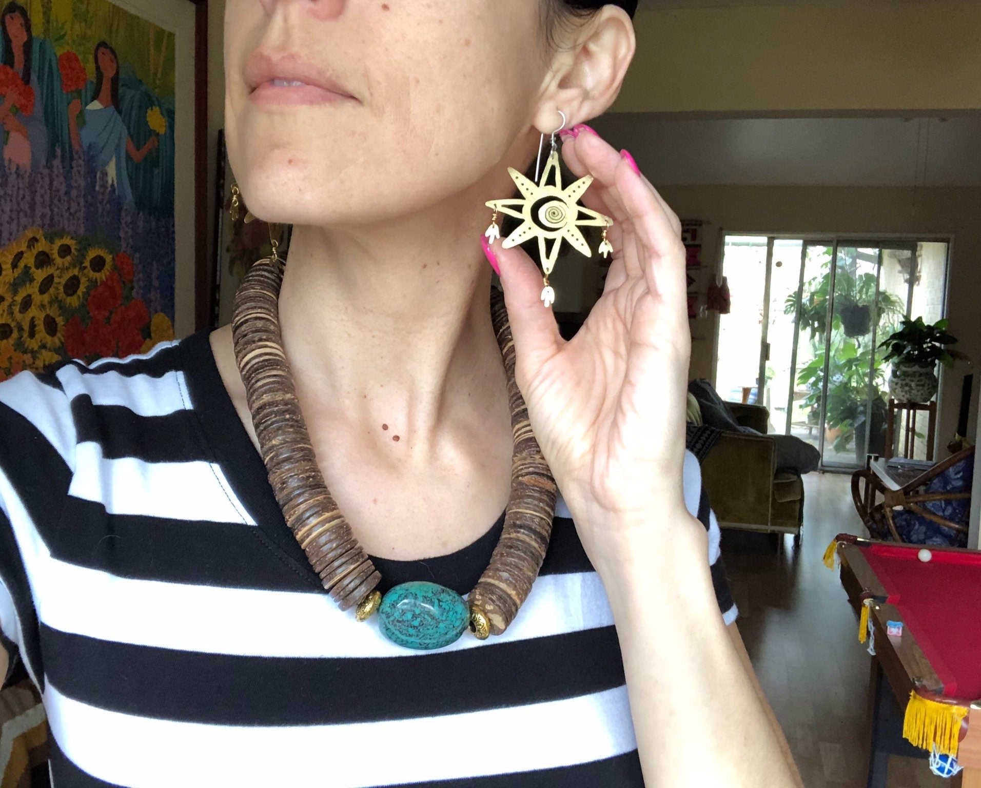 Handmade Celestial Piñata Earrings: Folk Art Jewelry