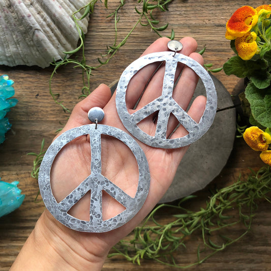 Handmade Hammered Peace Sign Earrings: Groovy Retro Jewelry