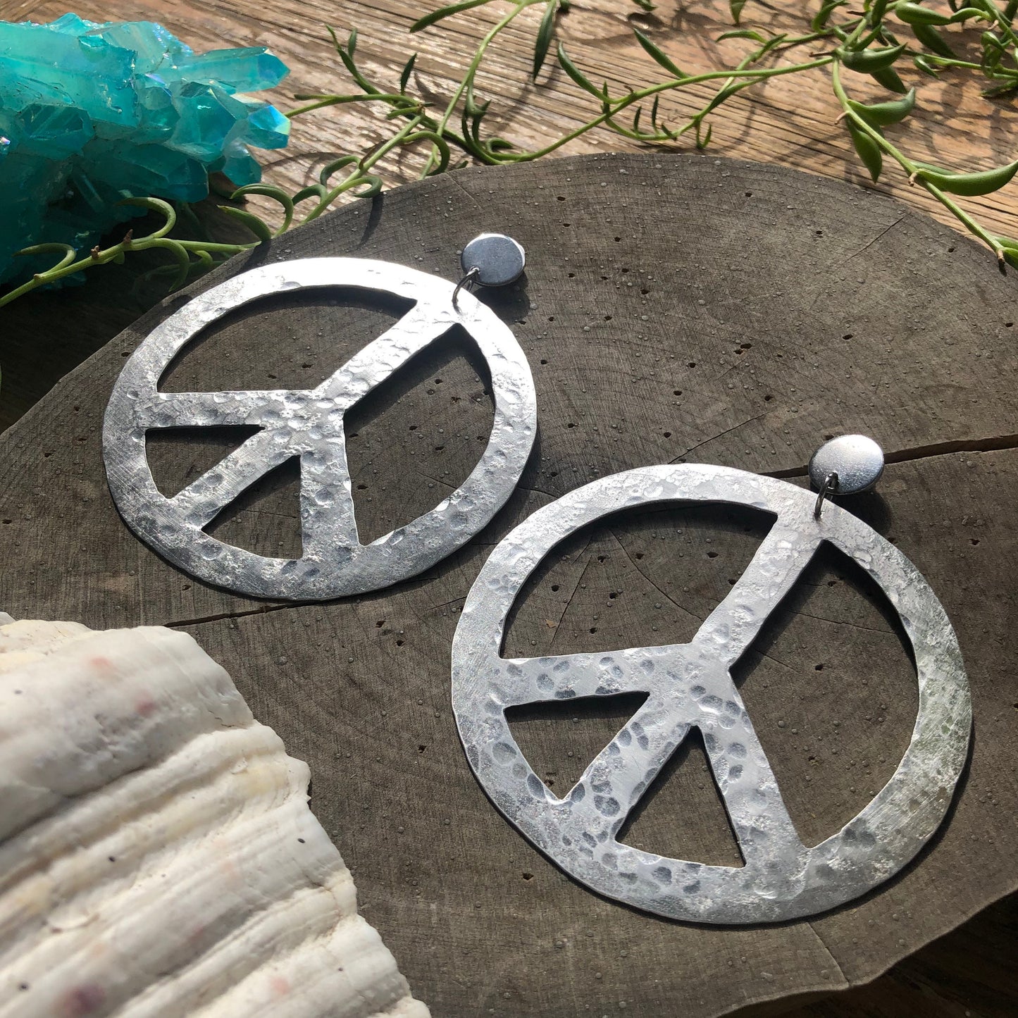 Handmade Hammered Peace Sign Earrings: Groovy Retro Jewelry