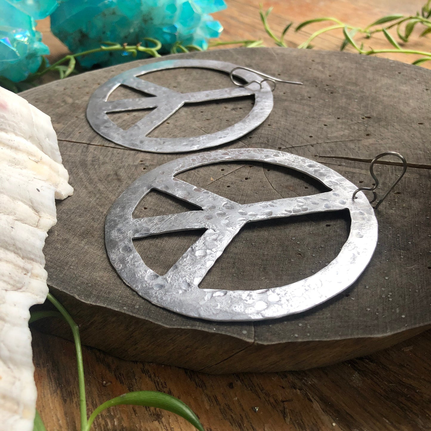 Handmade Hammered Peace Sign Earrings: Groovy Retro Jewelry