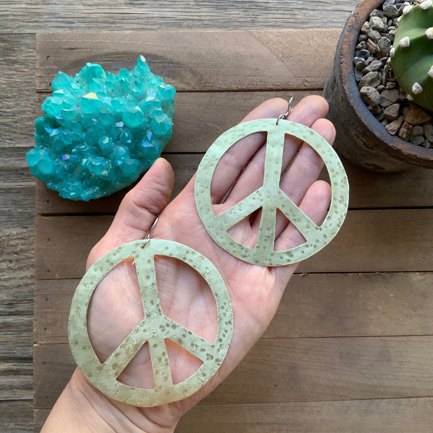 Handmade Hammered Peace Sign Earrings: Groovy Retro Jewelry