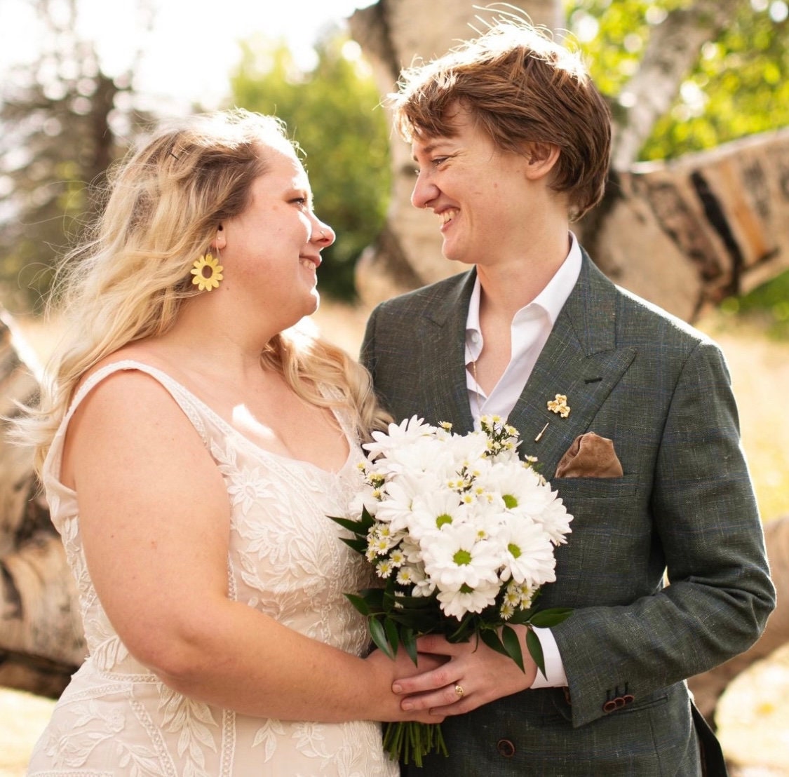 Handmade Large Brass Flower Earrings: Mid Century Modern Daisy