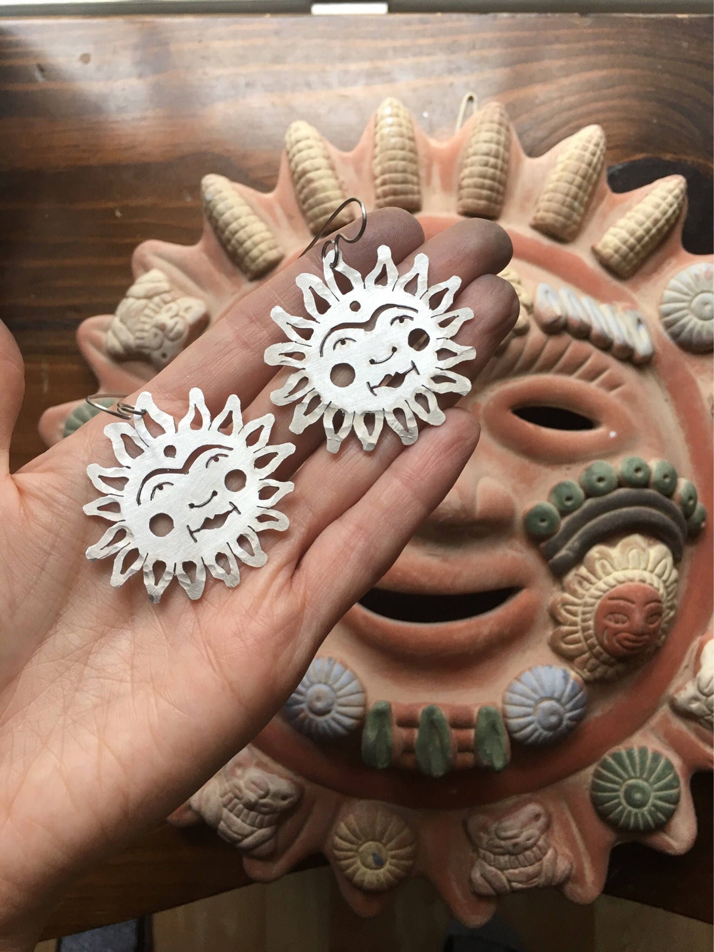 Handmade Mexican Sun Face Earrings: Adriana Soto Design