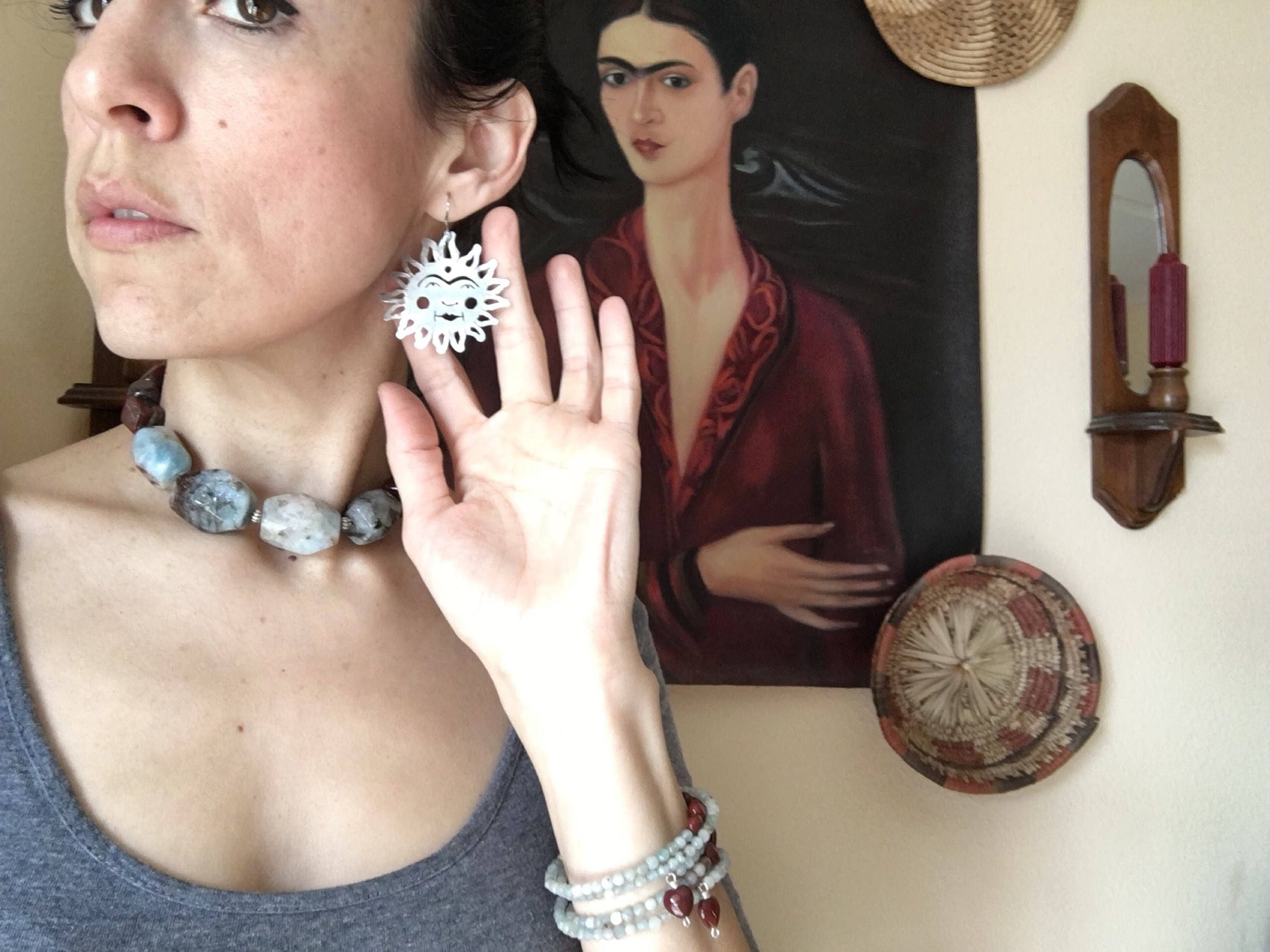 Handmade Mexican Sun Face Earrings: Adriana Soto Design