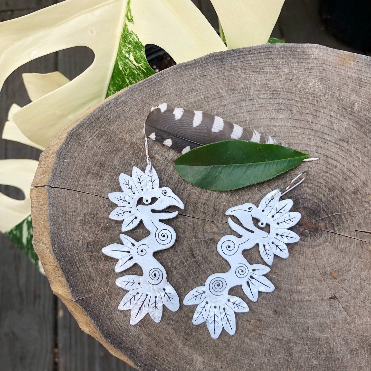 Handmade Quetzalcoatl Earrings: Aluminum Serpent, Pre Hispanic Style