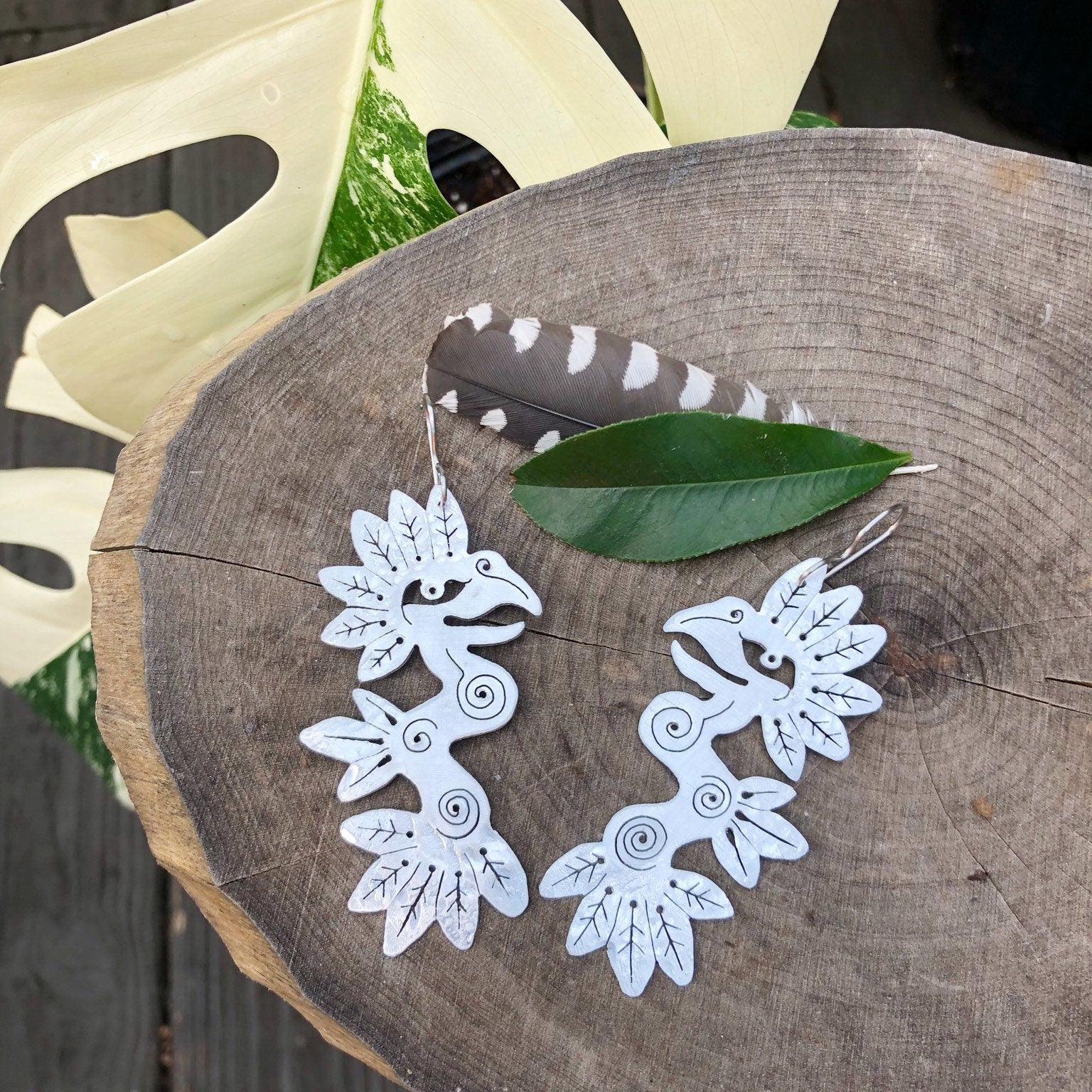 Handmade Quetzalcoatl Earrings: Aluminum Serpent, Pre Hispanic Style