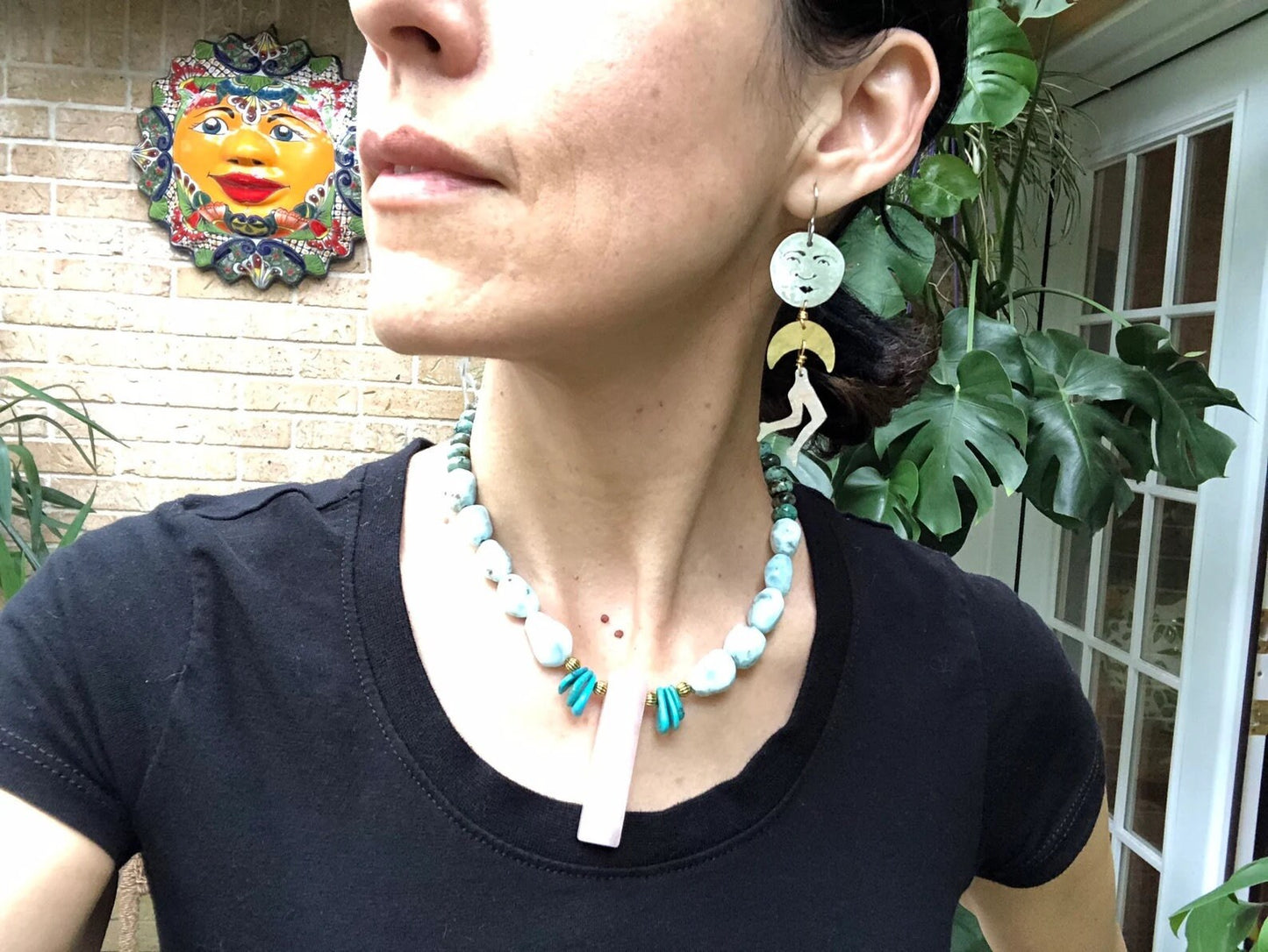 Handmade Sun and Leg Earrings: Mixed Metal Dangle Earrings