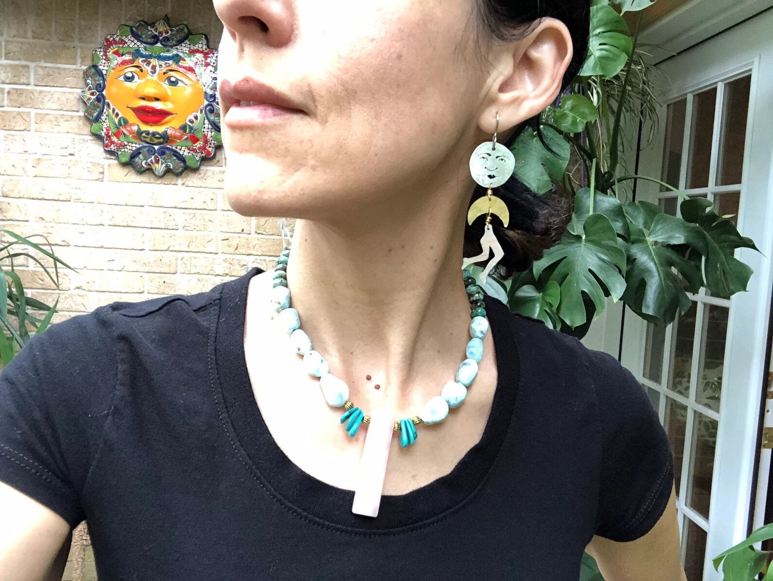 Handmade Sun and Leg Earrings: Mixed Metal Dangle Earrings