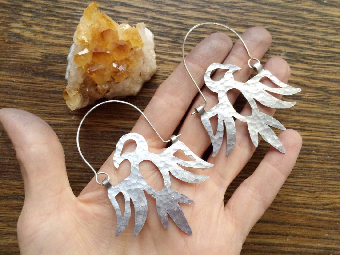 Handmade Thunderbird Hoop Earrings, Aluminum Bird Jewelry